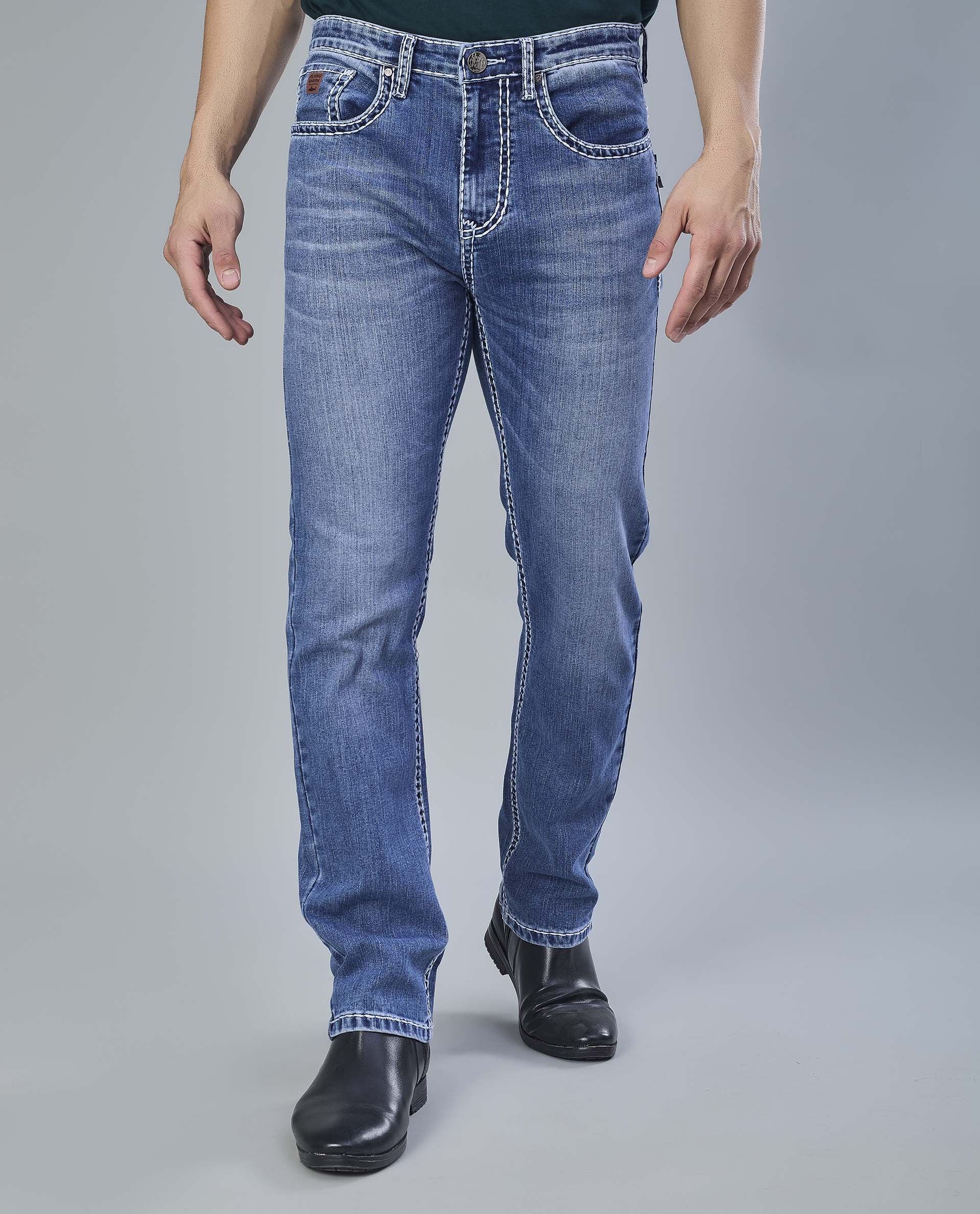 Saddle Stitch Classic Blue Denim Jeans