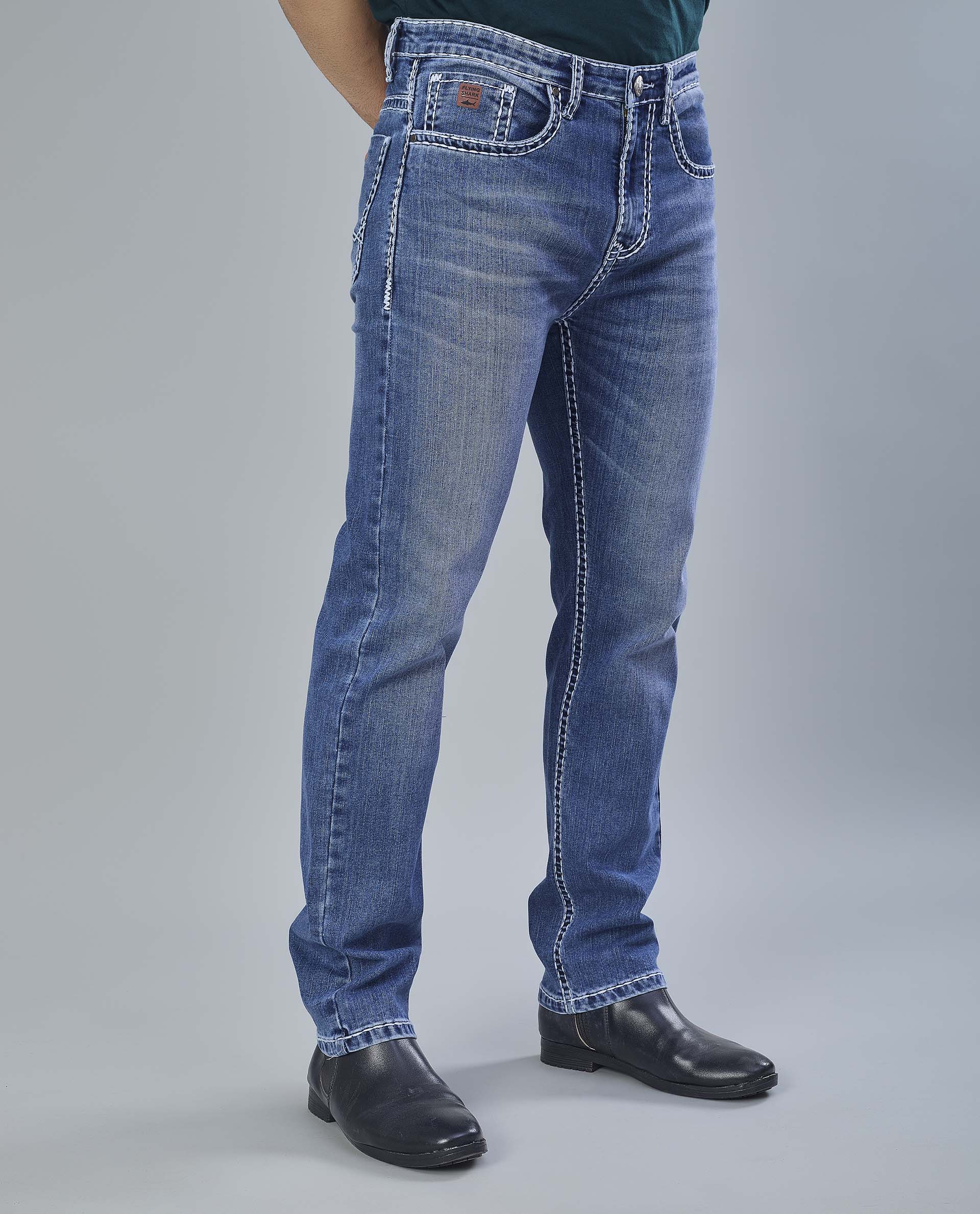 Saddle Stitch Classic Blue Denim Jeans