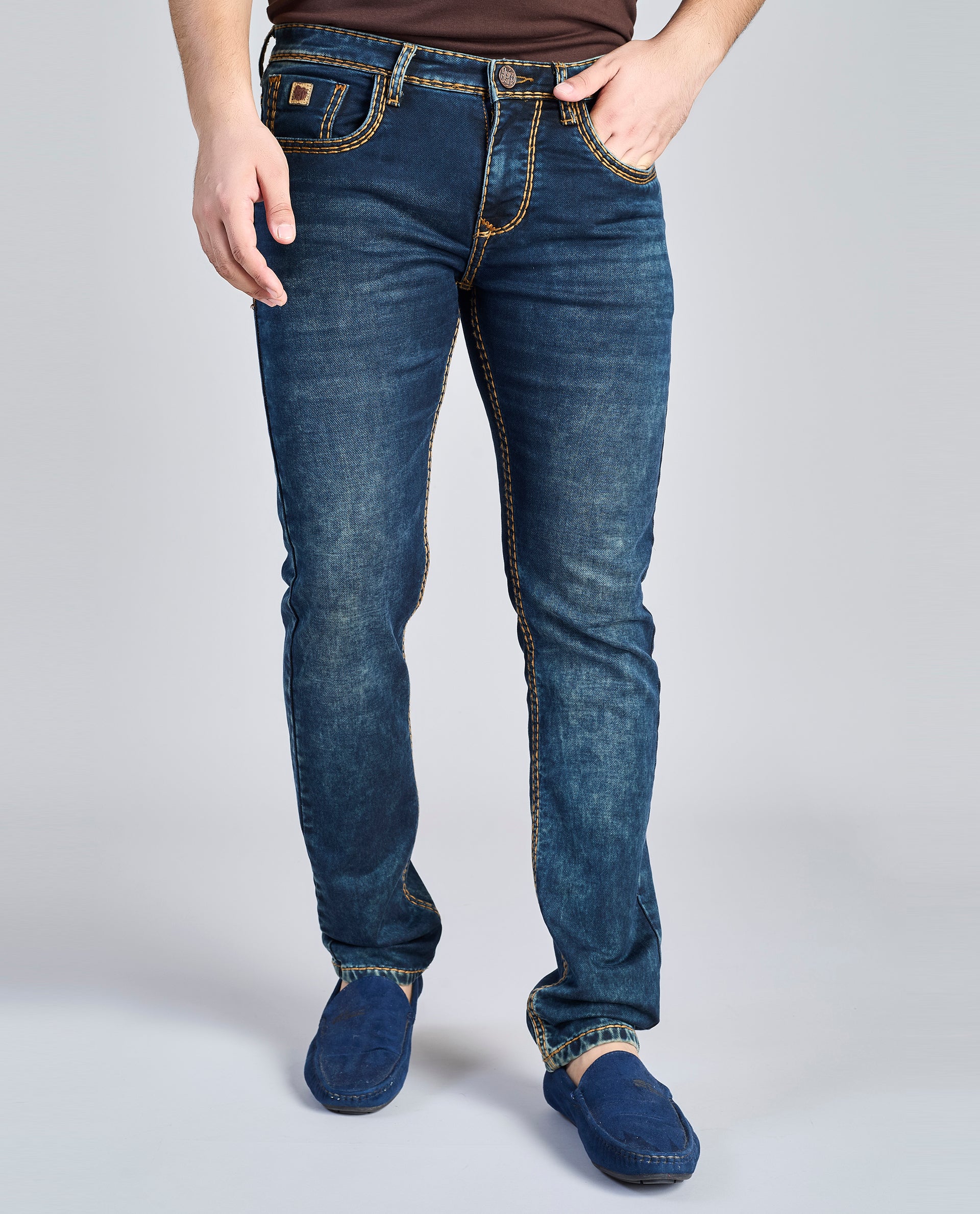 FS 013 – Flying Shark "Navy Contrast Stitch" Saddle Stitch Denim