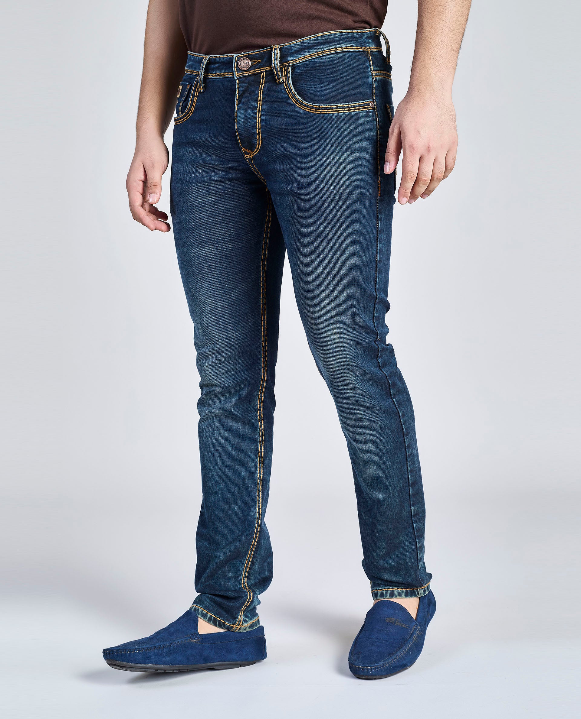 FS 013 – Flying Shark "Navy Contrast Stitch" Saddle Stitch Denim