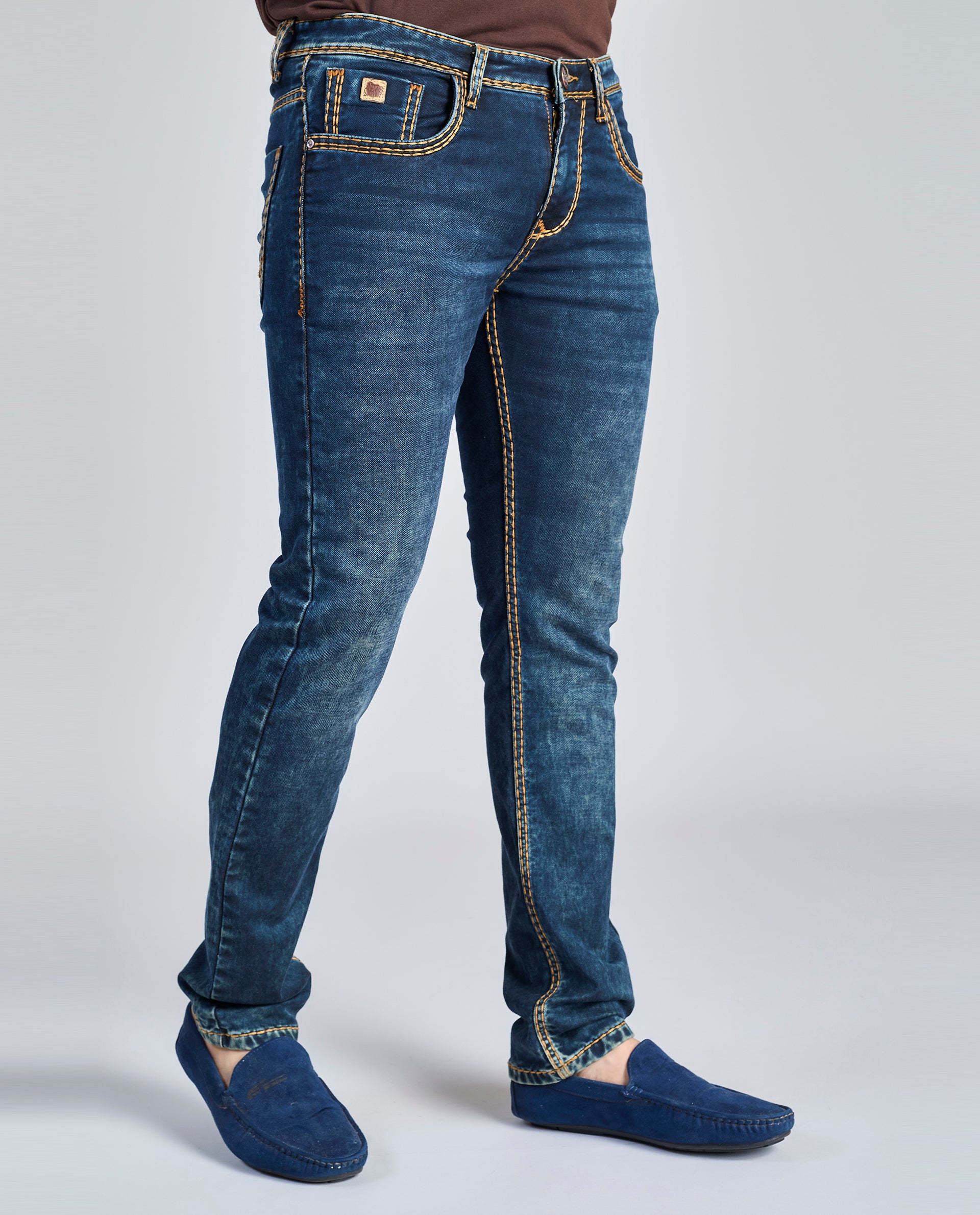 FS 013 – Flying Shark "Navy Contrast Stitch" Saddle Stitch Denim