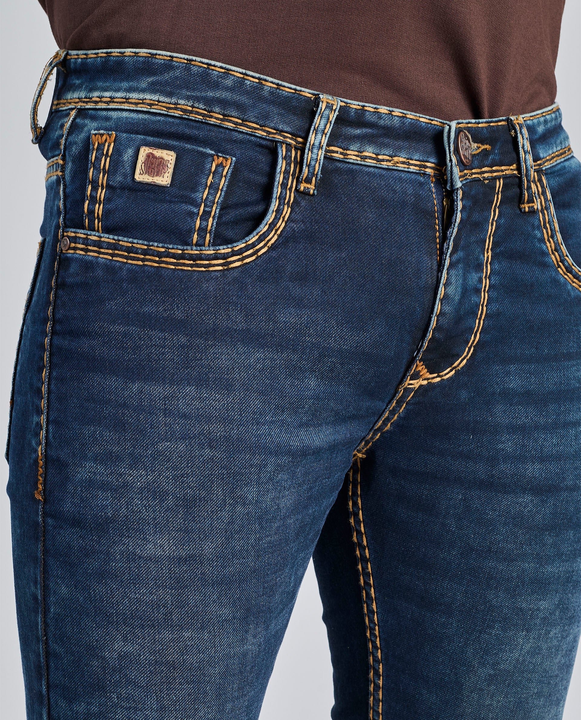 FS 013 – Flying Shark "Navy Contrast Stitch" Saddle Stitch Denim