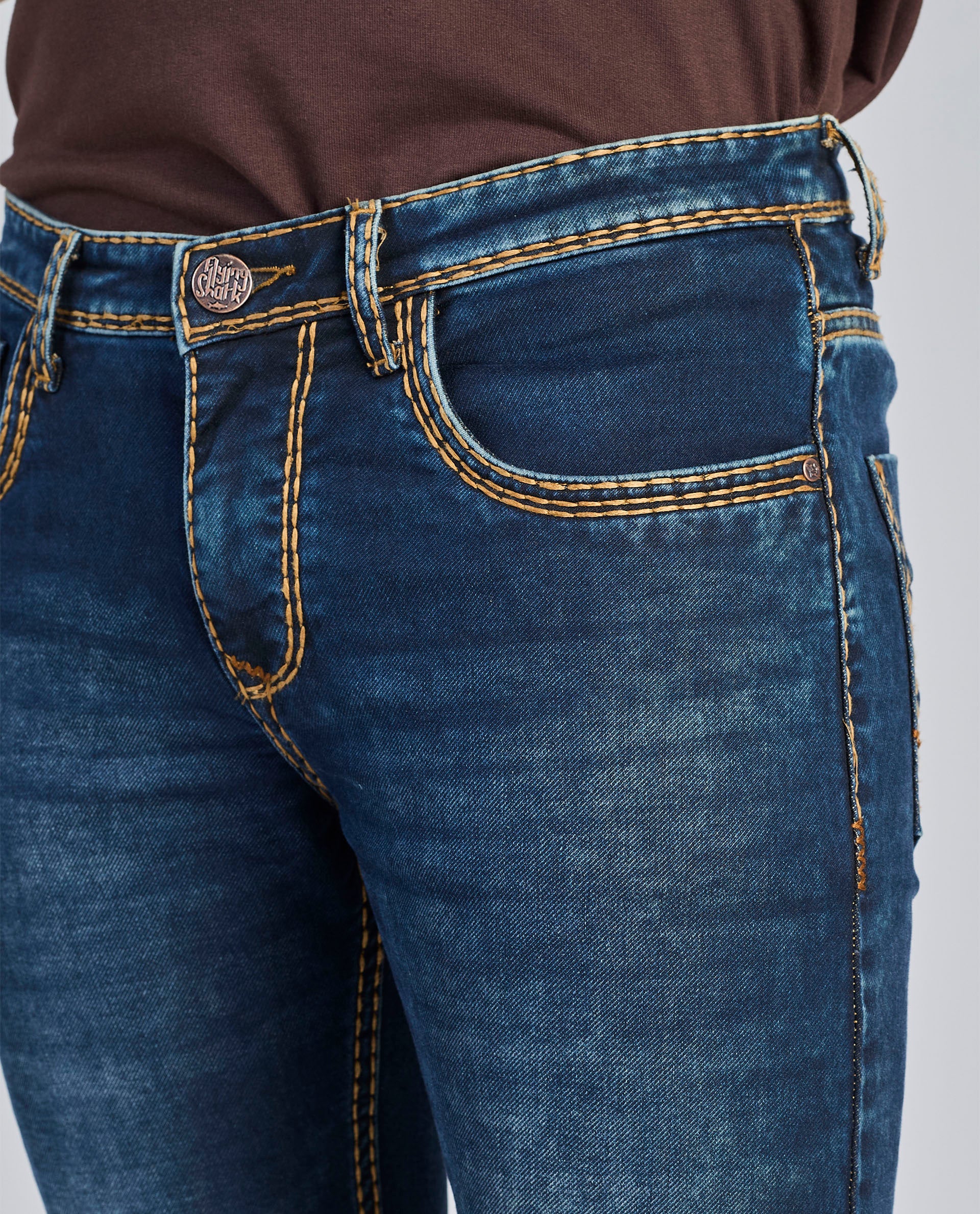 FS 013 – Flying Shark "Navy Contrast Stitch" Saddle Stitch Denim