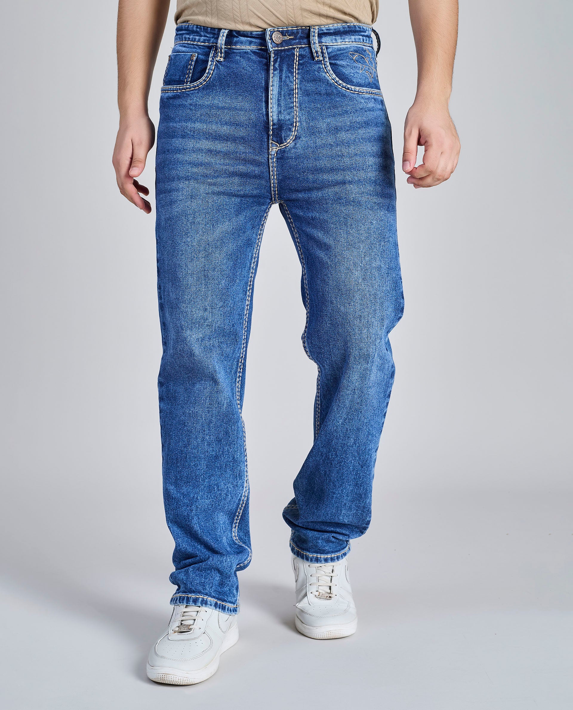 "Signature Shark" Saddle Stitch Straight fit Denim