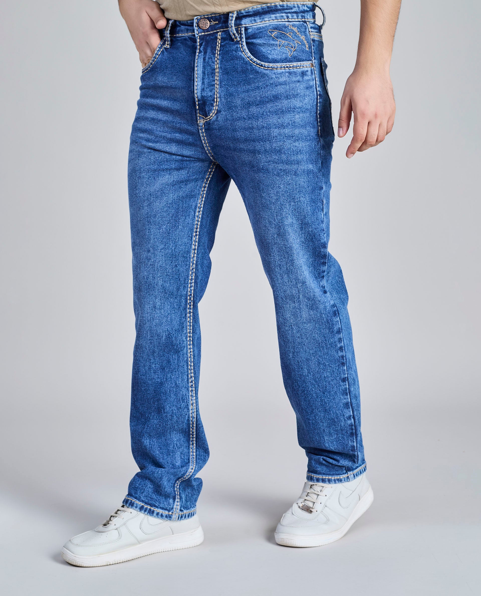 "Signature Shark" Saddle Stitch Straight fit Denim