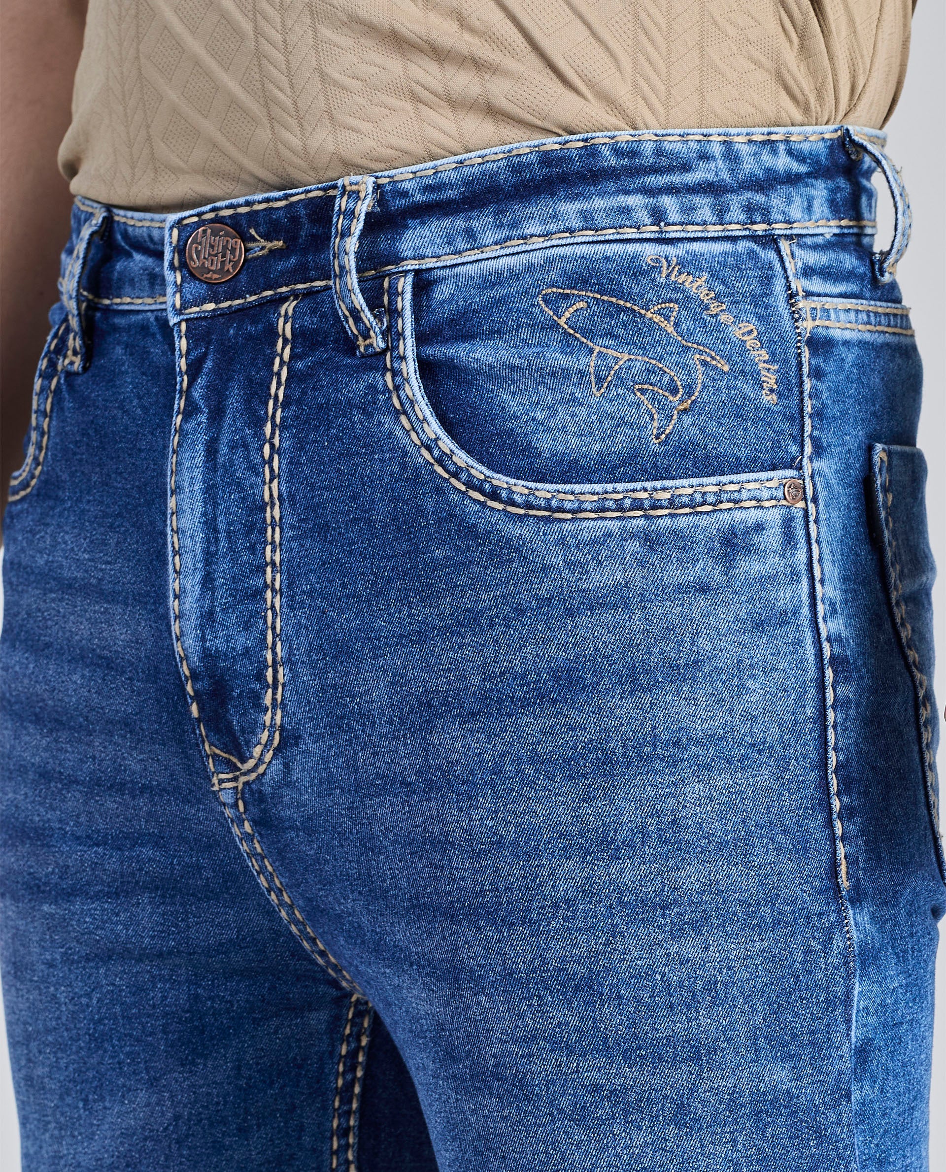 FS 104 – Flying Shark "Signature Shark" Saddle Stitch Straight fit Denim