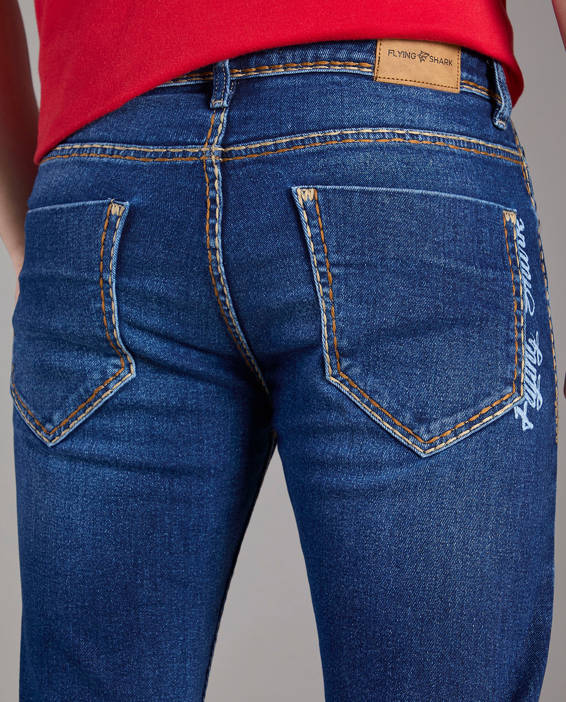 Men’s Mid-Blue Faded Saddle Stitch Denim