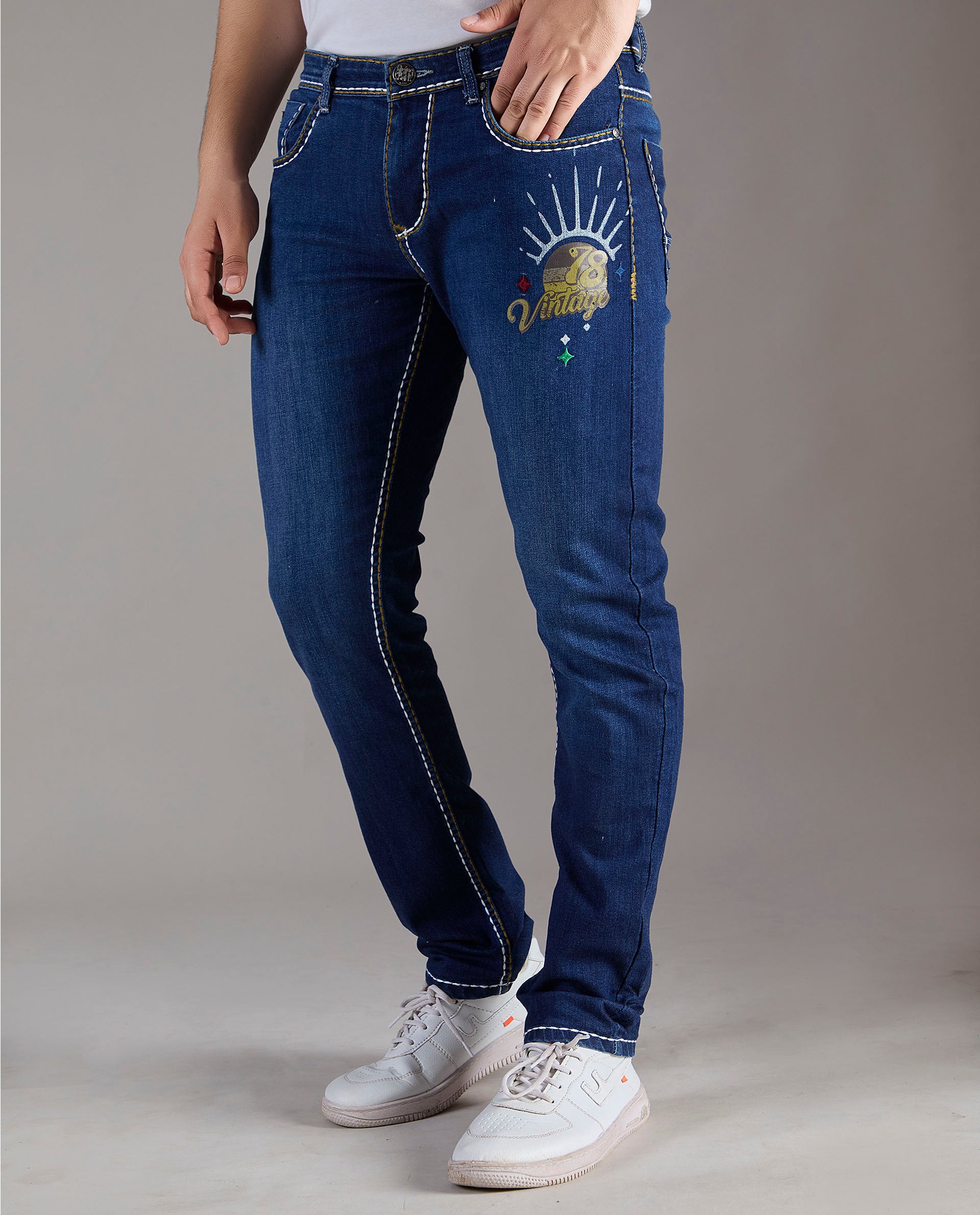 Men’s Deep Blue Vintage Graphic Denim