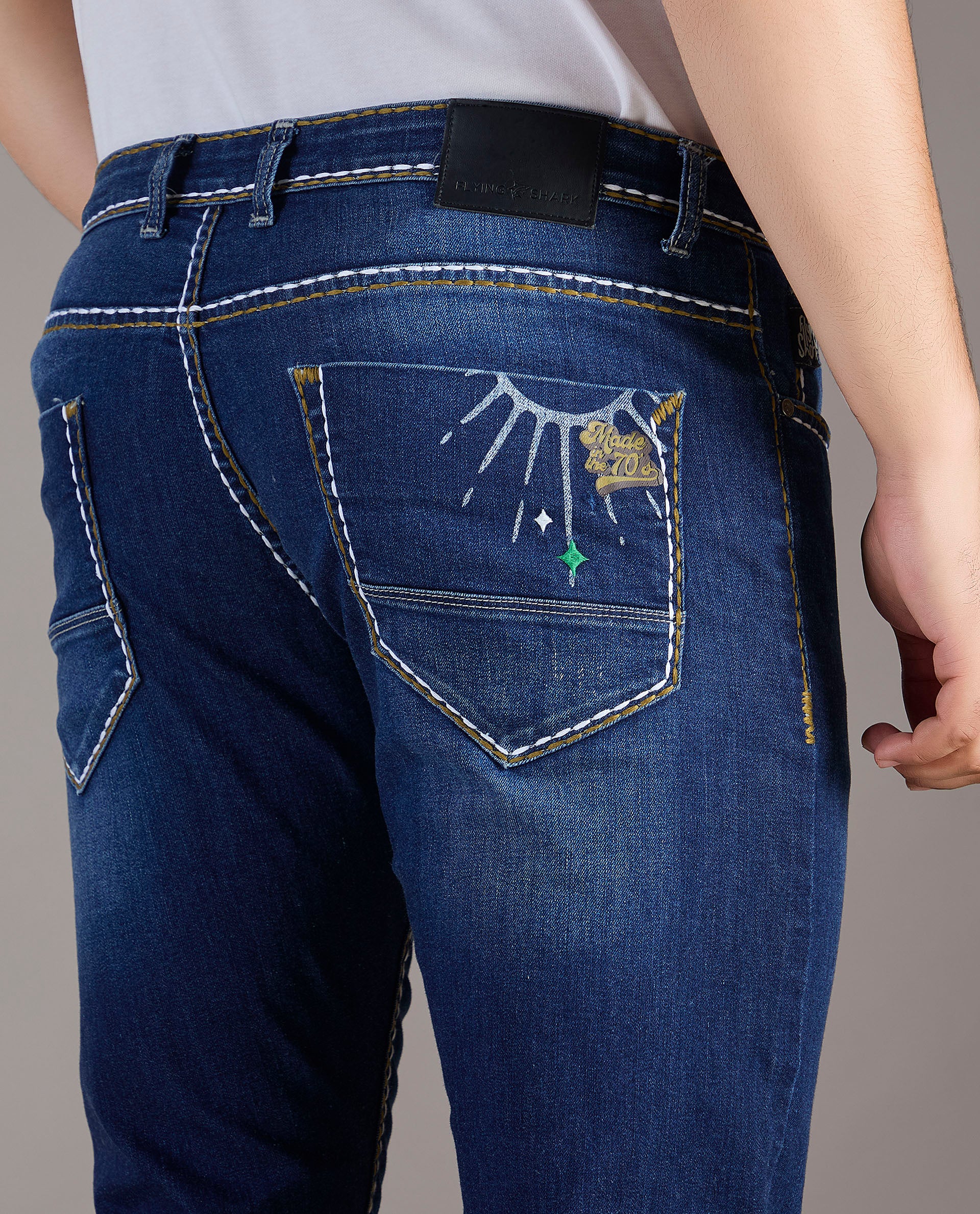 Men’s Deep Blue Vintage Graphic Denim