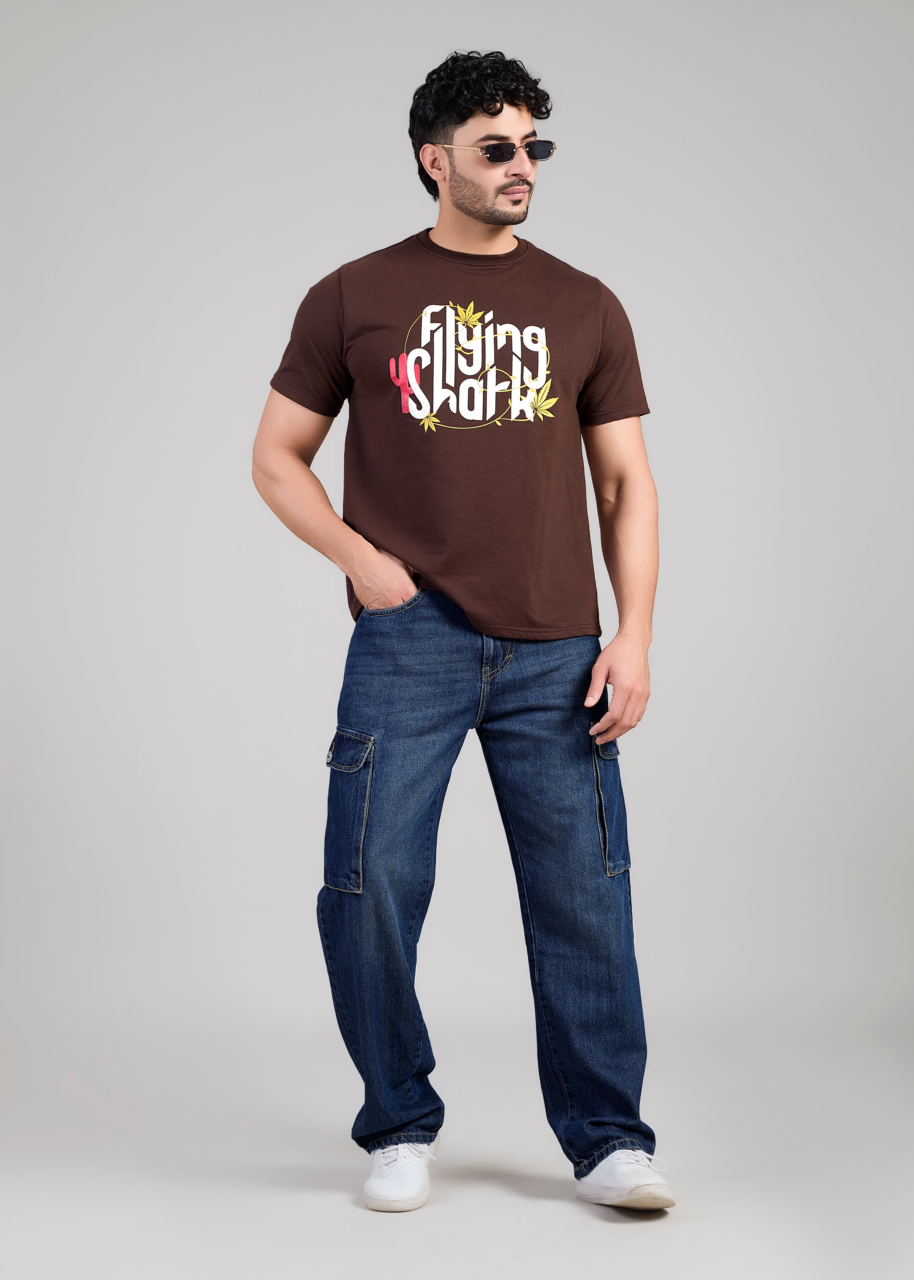 FS 054 CARGO Flying Shark Loose Fit Denim Cargo Jeans – Dark Blue