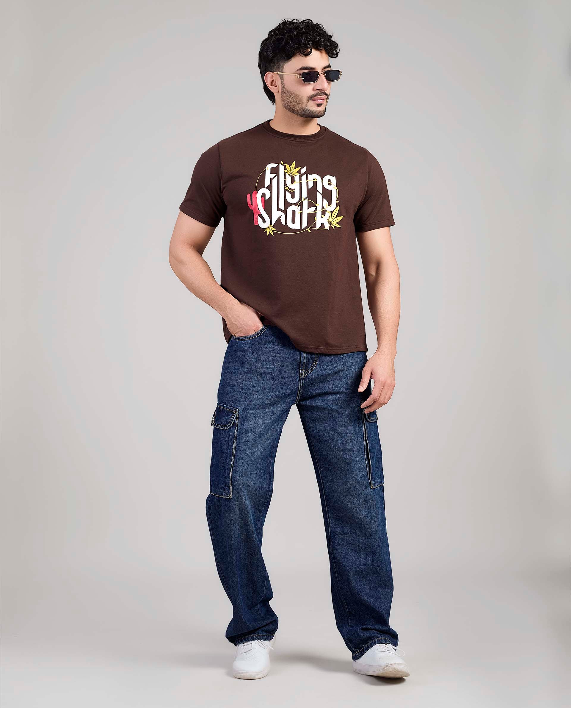 FS 054 CARGO Flying Shark Loose Fit Denim Cargo Jeans – Dark Blue