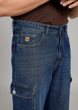 FS 054 CARGO Flying Shark Loose Fit Denim Cargo Jeans – Dark Blue