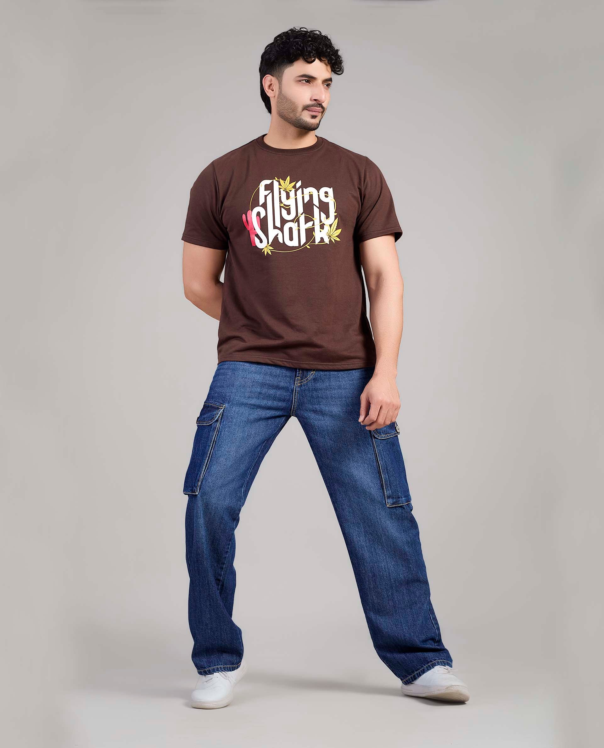 Loose Fit Denim Cargo Jeans – Medium Blue