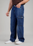 Flying Shark Loose Fit Denim Cargo Jeans – Medium Blue