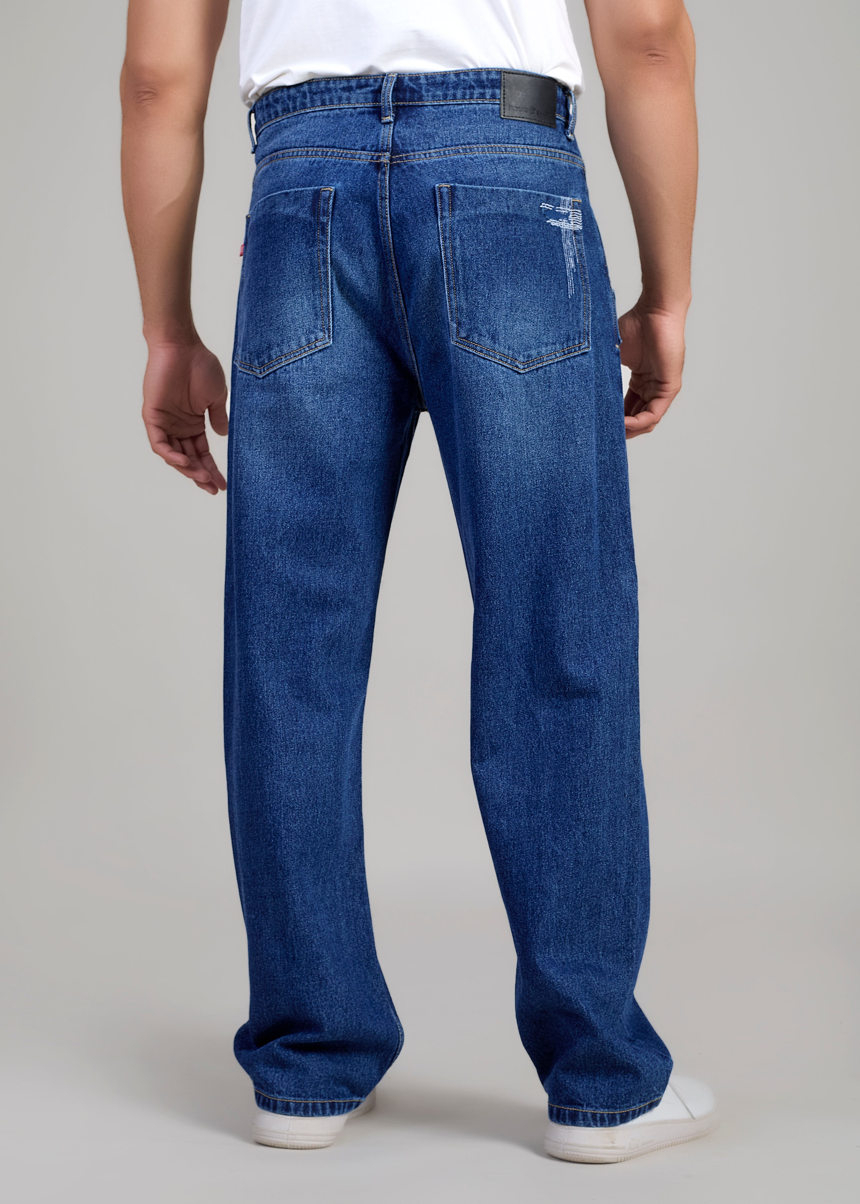 Flying Shark Loose Fit Jeans with Embroidery & Patchwork Detail
