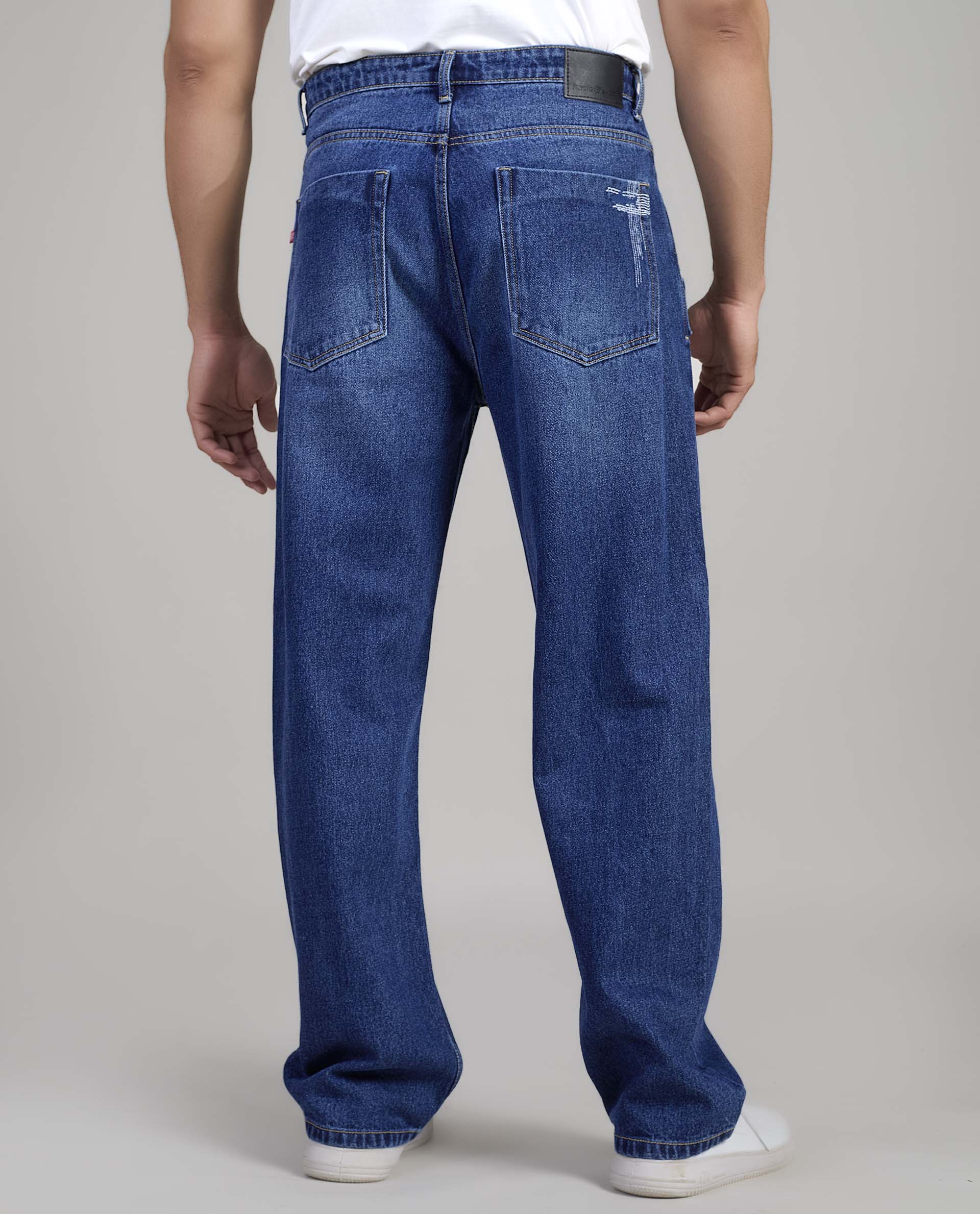 FS 109 Flying Shark Loose Fit Jeans with Embroidery & Patchwork Detail