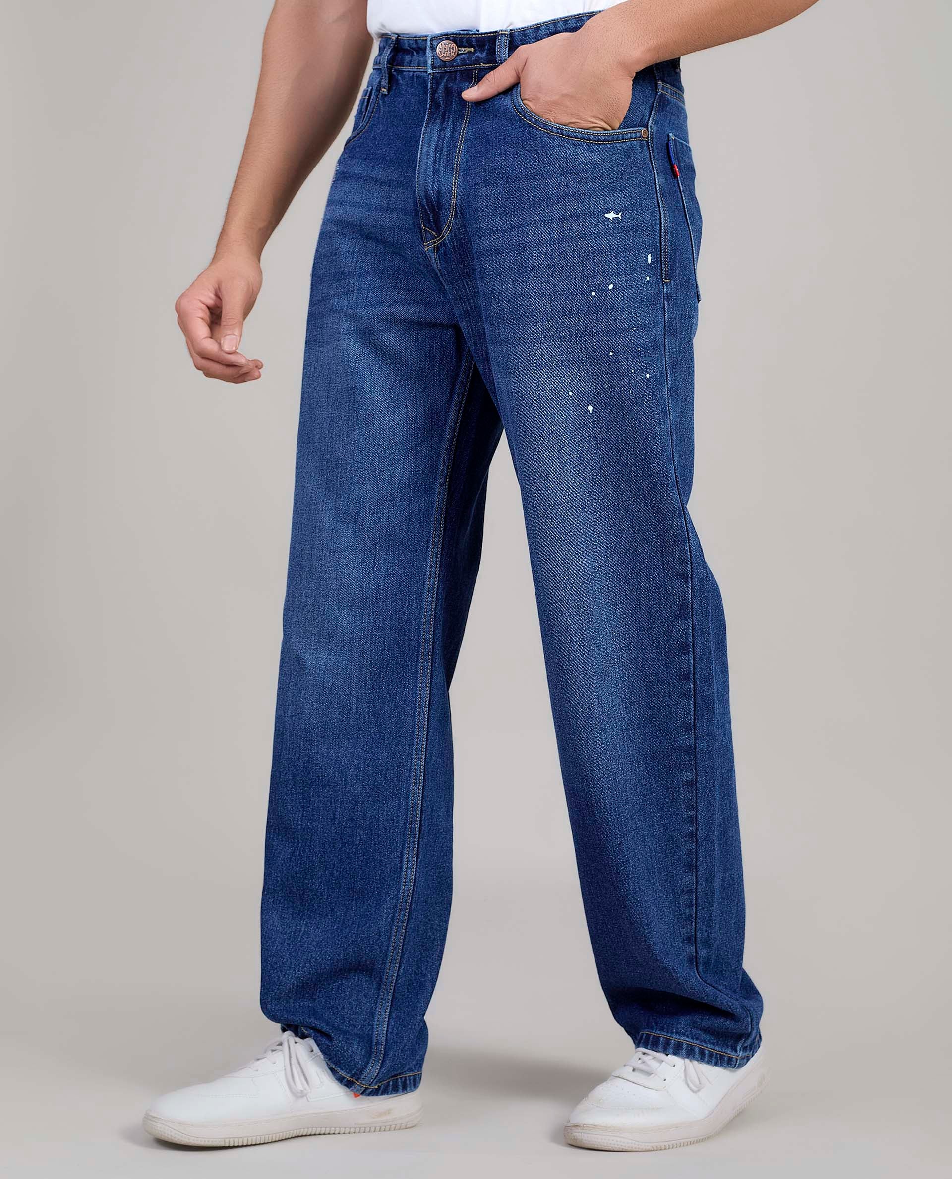 FS 109 Flying Shark Loose Fit Jeans with Embroidery & Patchwork Detail