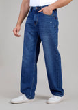 Flying Shark Loose Fit Jeans with Embroidery & Patchwork Detail