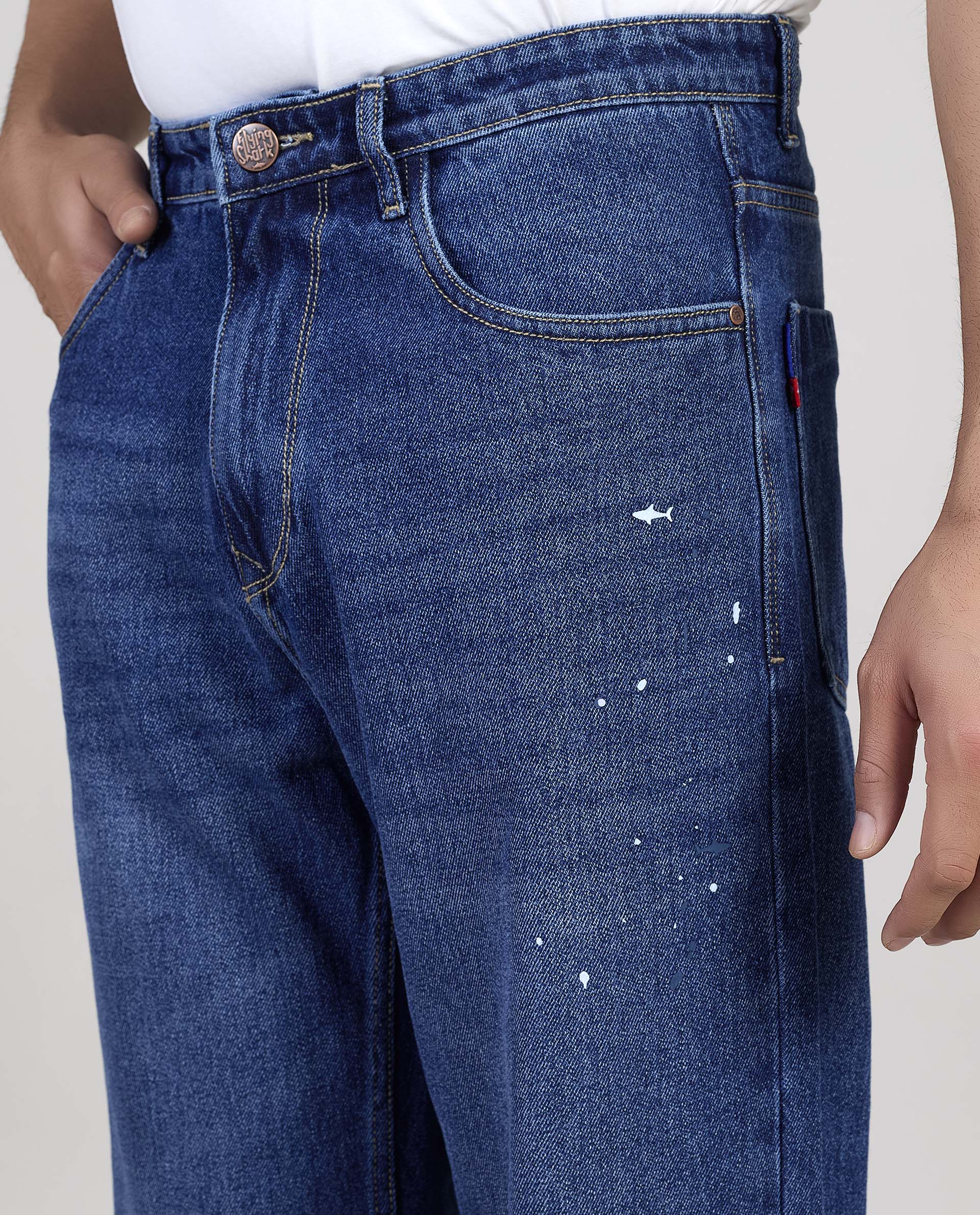 FS 109 Flying Shark Loose Fit Jeans with Embroidery & Patchwork Detail