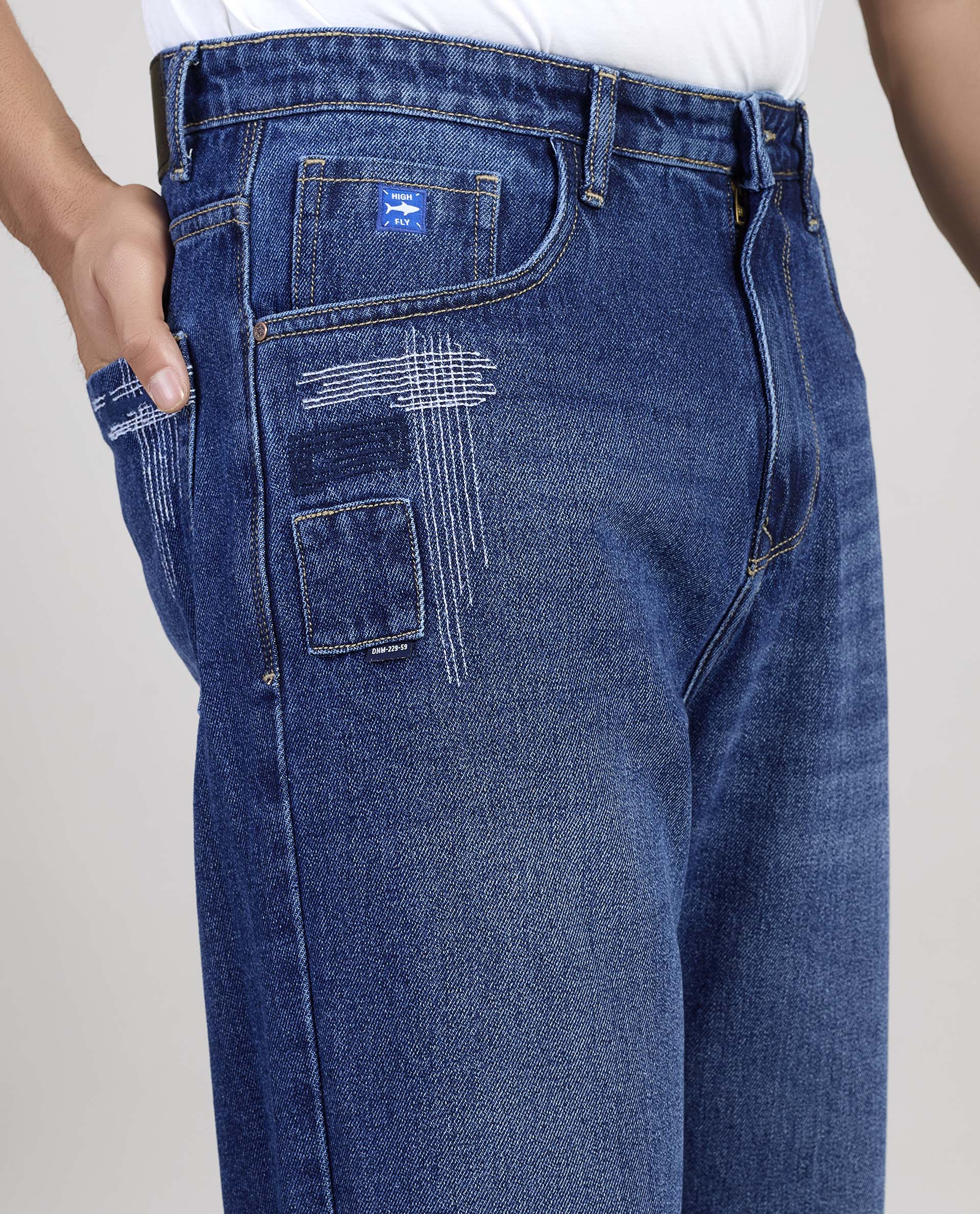 FS 109 Flying Shark Loose Fit Jeans with Embroidery & Patchwork Detail