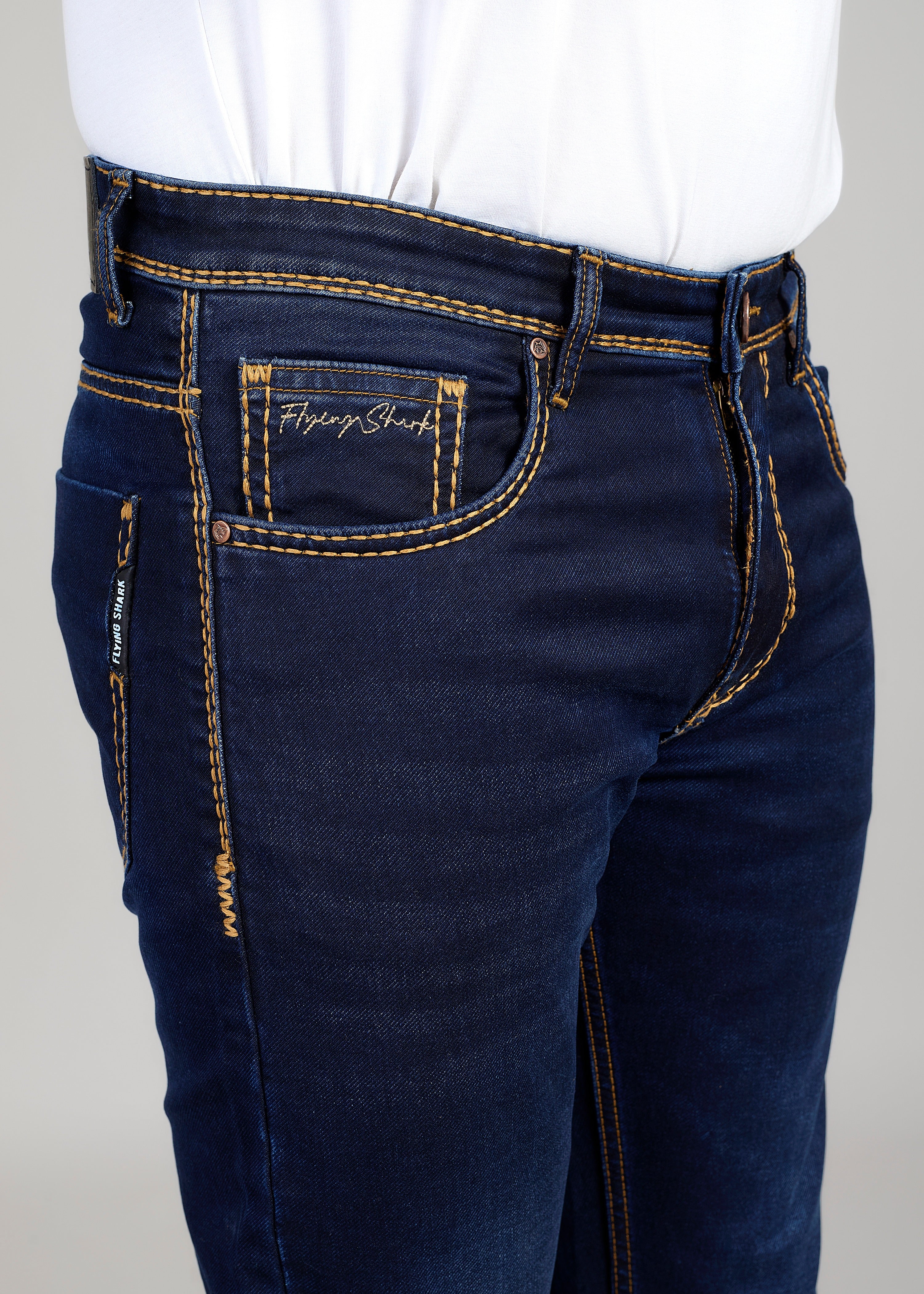 Flying Shark Dark Indigo Heavy Stitch Denim Jeans