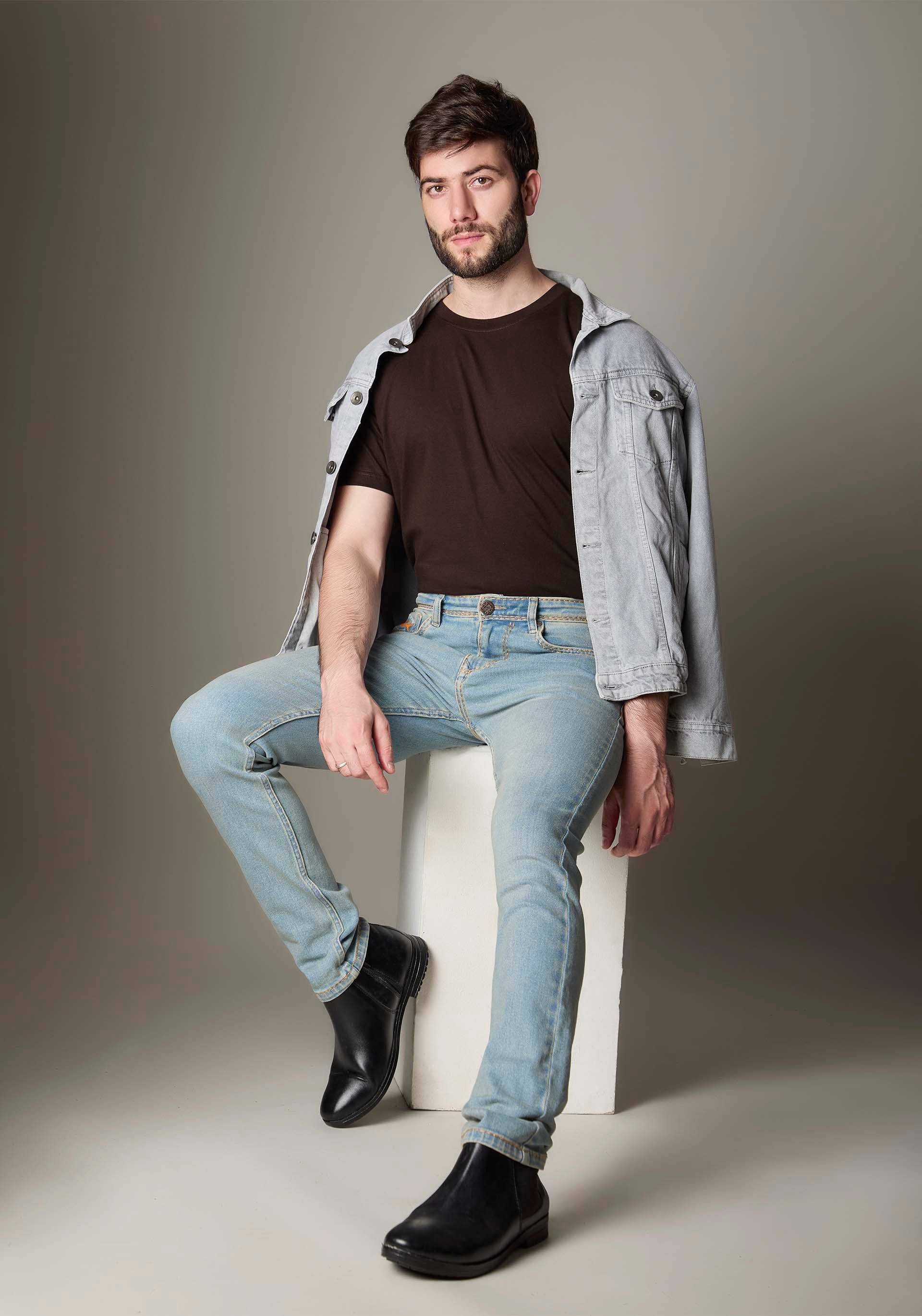 FS133 Light Blue Wash Denim With Golden-BrownContrast Stitch