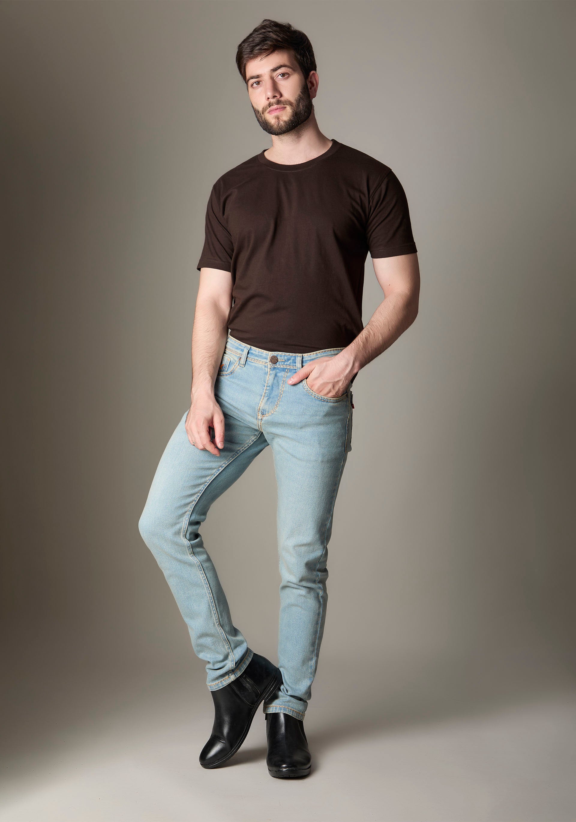 FS133 Light Blue Wash Denim With Golden-BrownContrast Stitch
