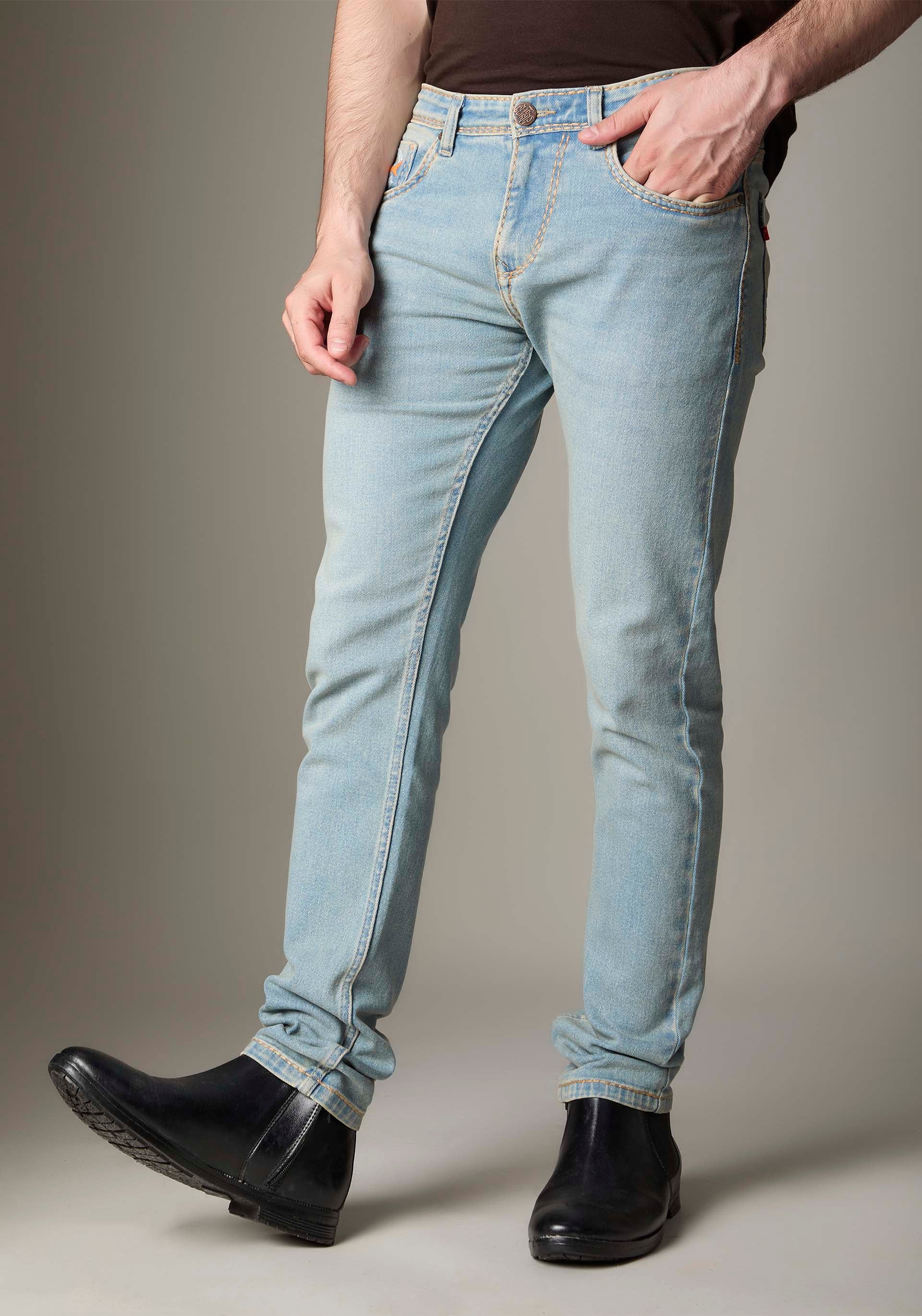 FS133 Light Blue Wash Denim With Golden-BrownContrast Stitch