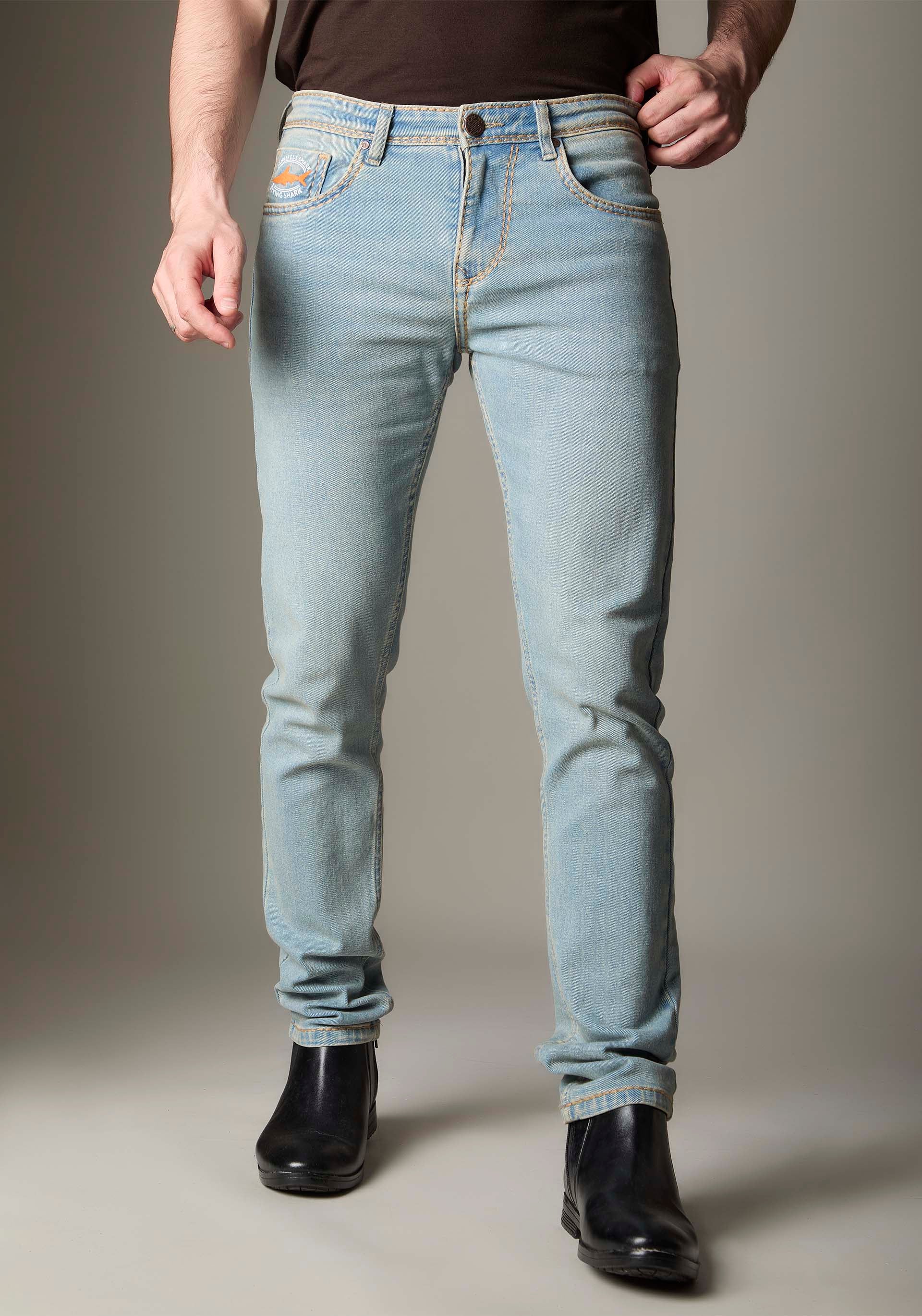 FS133 Light Blue Wash Denim With Golden-BrownContrast Stitch