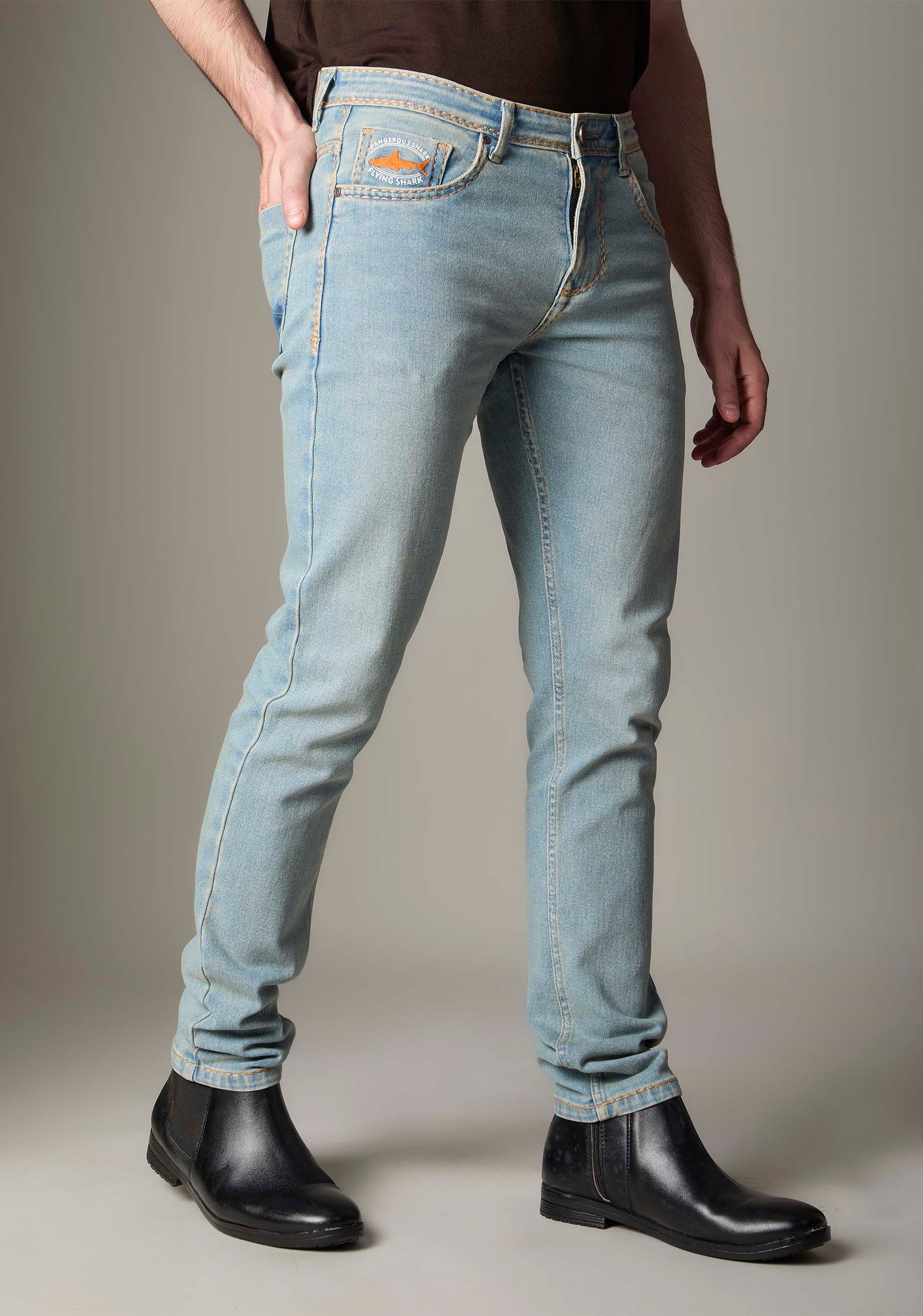 FS133 Light Blue Wash Denim With Golden-BrownContrast Stitch