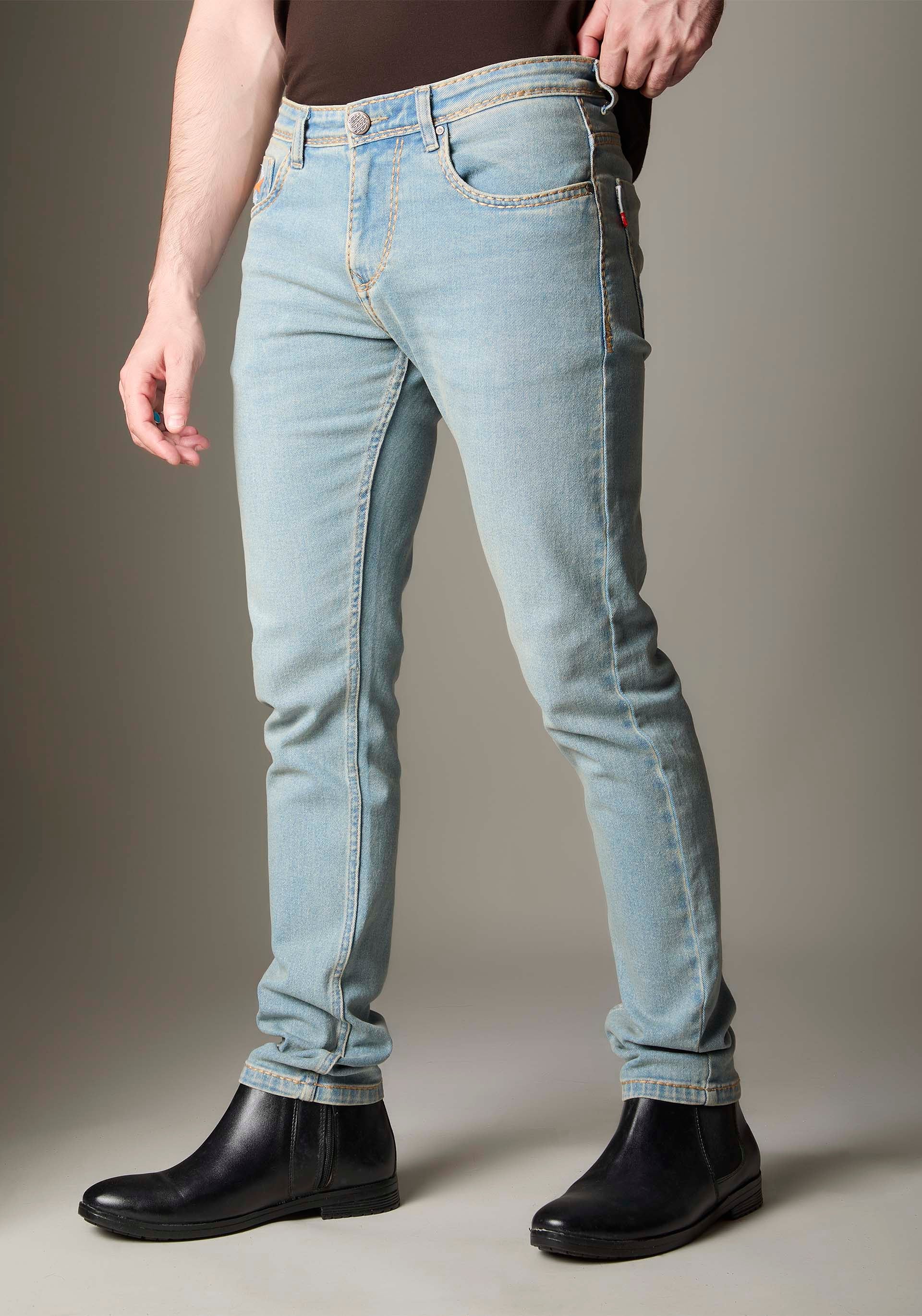 FS133 Light Blue Wash Denim With Golden-BrownContrast Stitch