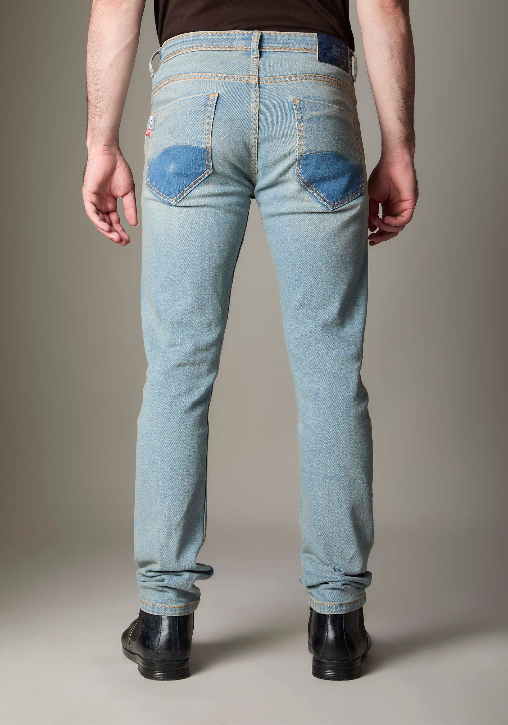 FS133 Light Blue Wash Denim With Golden-BrownContrast Stitch