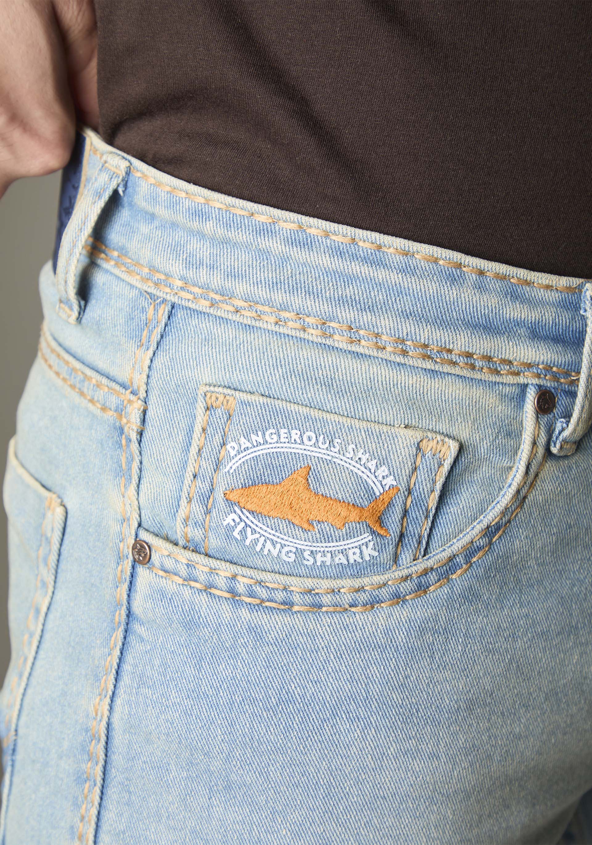 FS133 Light Blue Wash Denim With Golden-BrownContrast Stitch