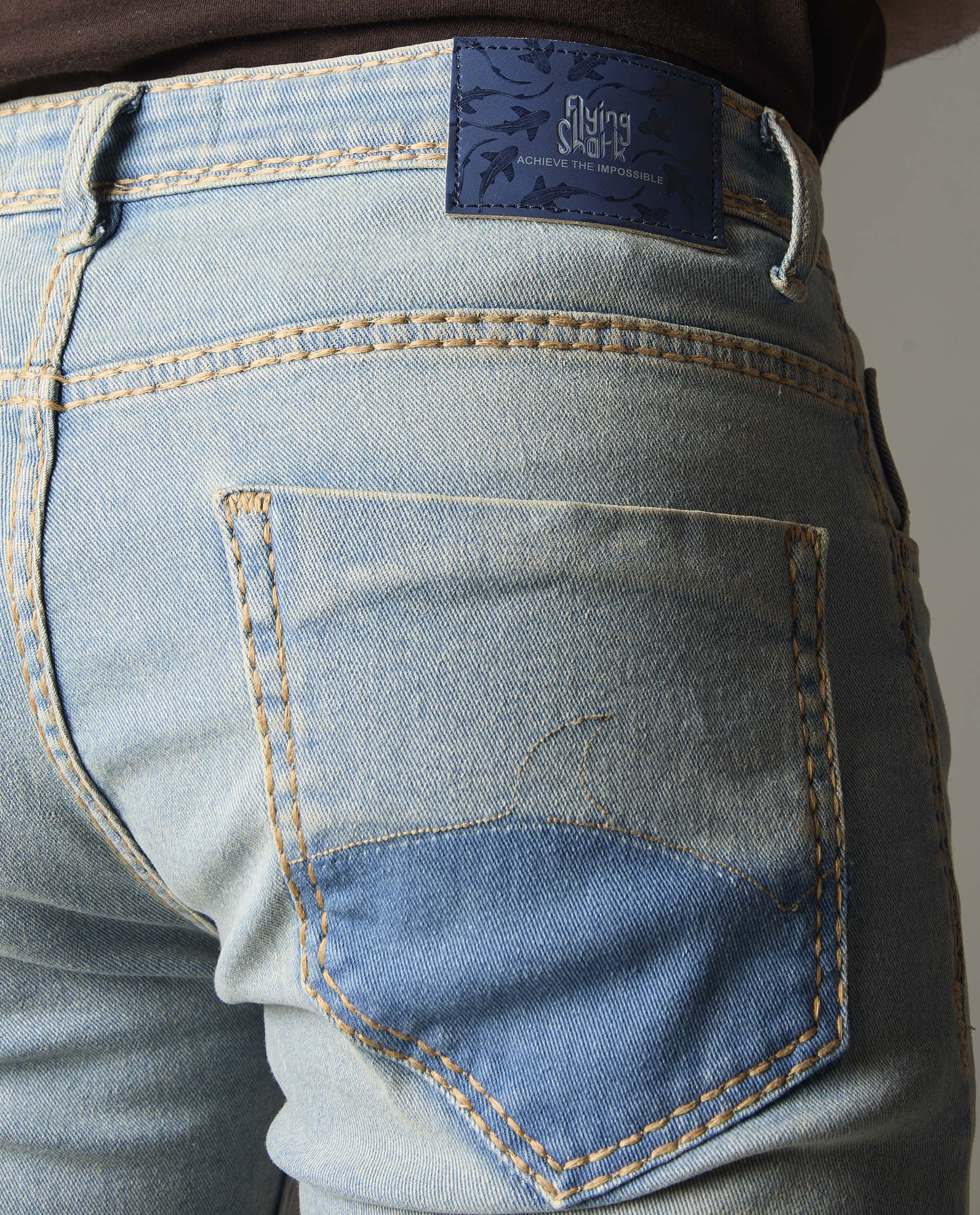 Light Blue Wash Denim With Golden-Brown Contrast Stitch