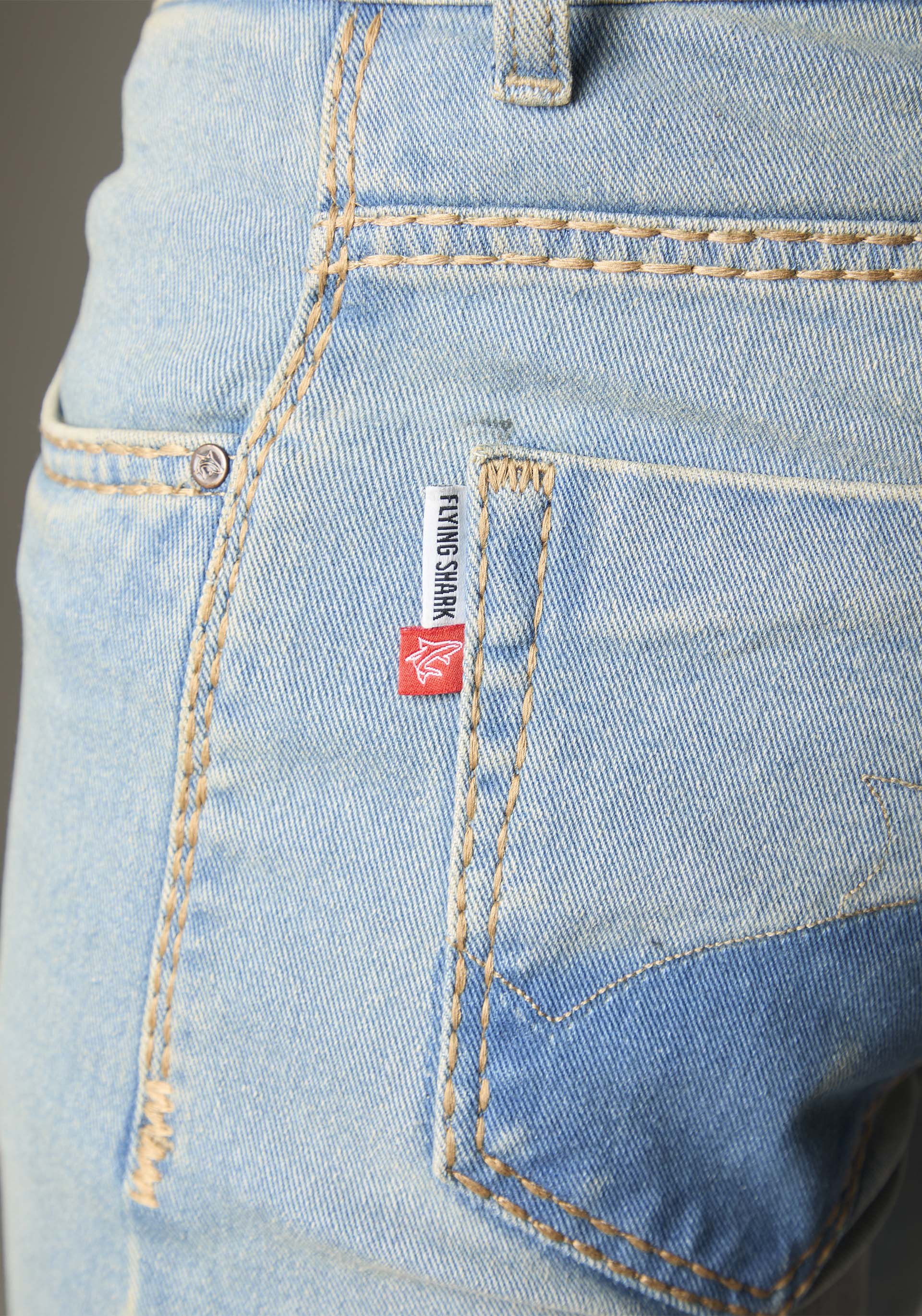 FS133 Light Blue Wash Denim With Golden-BrownContrast Stitch