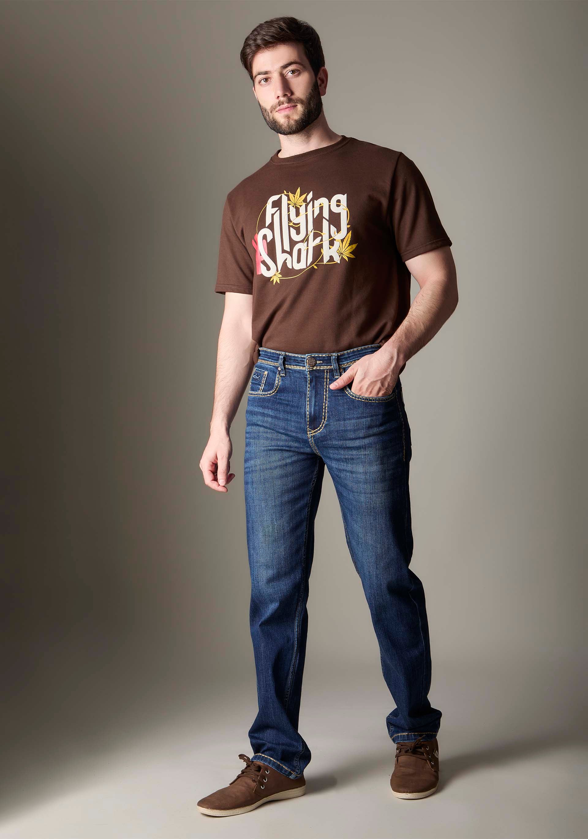 FS132 Mid-Blue Wash Denim With Heavy Contrast Stitch