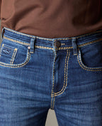 Mid-Blue Wash Denim With Heavy Contrast Stitch