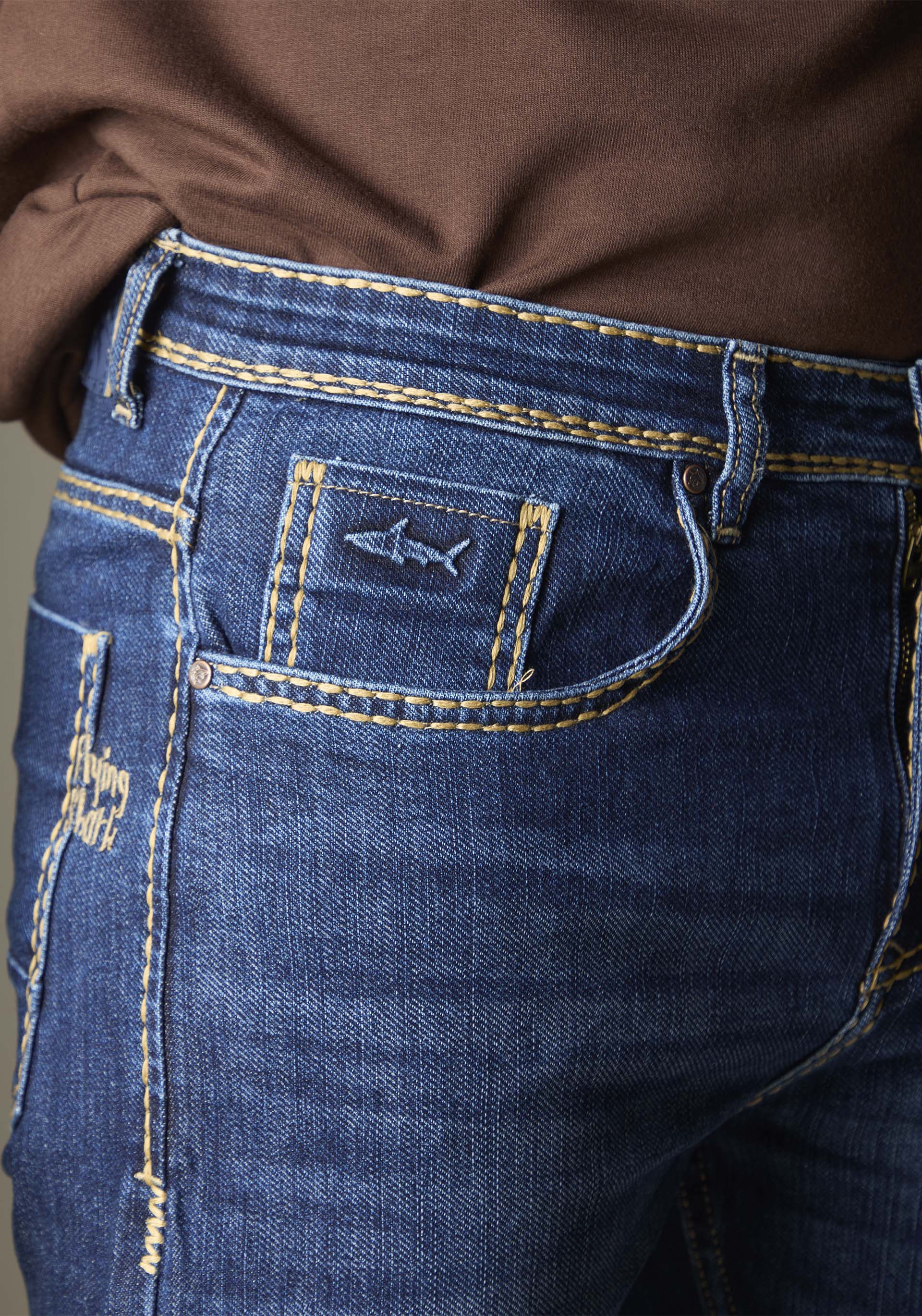 FS132 Mid-Blue Wash Denim With Heavy Contrast Stitch