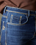 Mid-Blue Wash Denim With Heavy Contrast Stitch