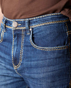 Mid-Blue Wash Denim With Heavy Contrast Stitch
