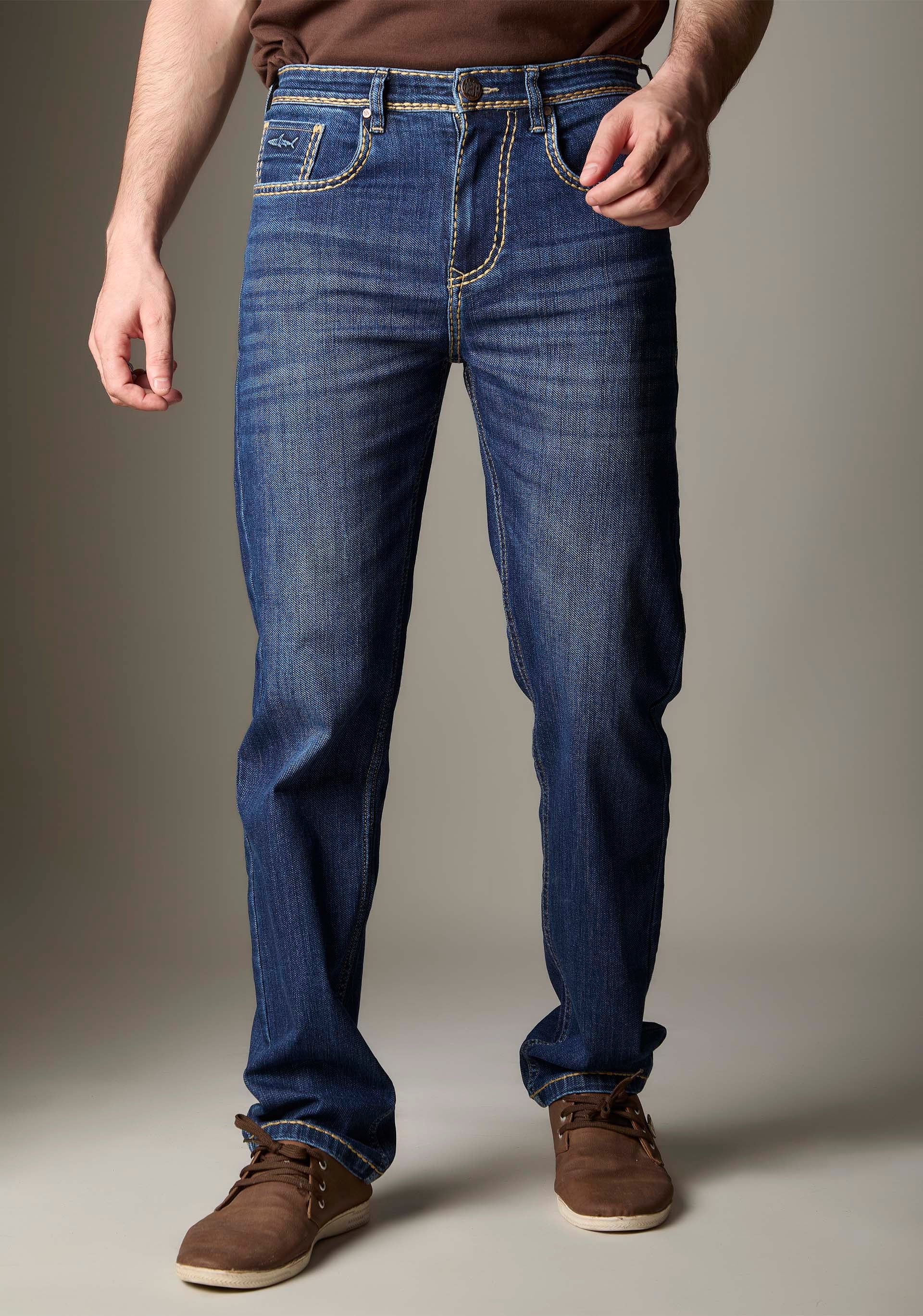 FS132 Mid-Blue Wash Denim With Heavy Contrast Stitch