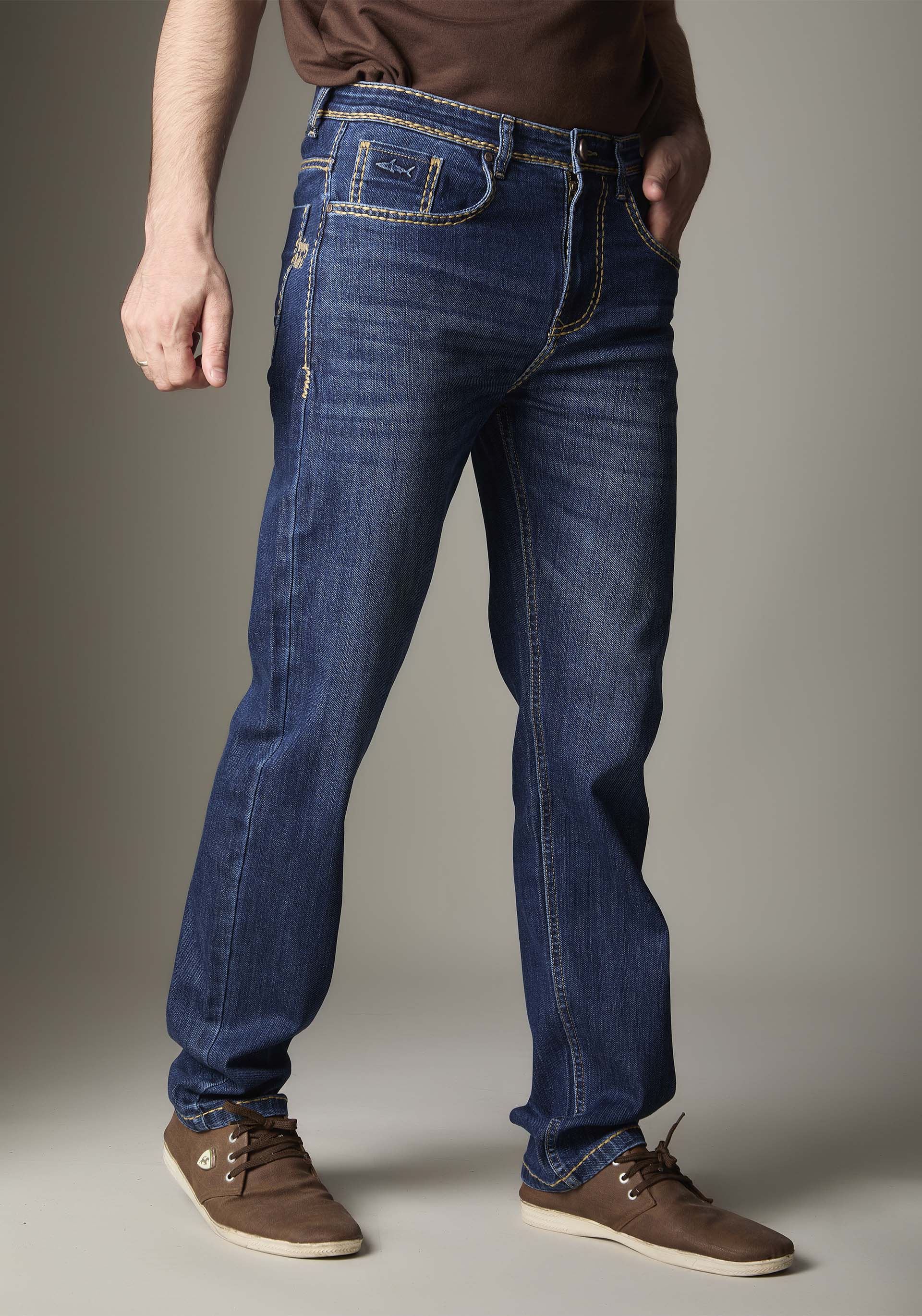 FS132 Mid-Blue Wash Denim With Heavy Contrast Stitch