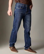 Mid-Blue Wash Denim With Heavy Contrast Stitch