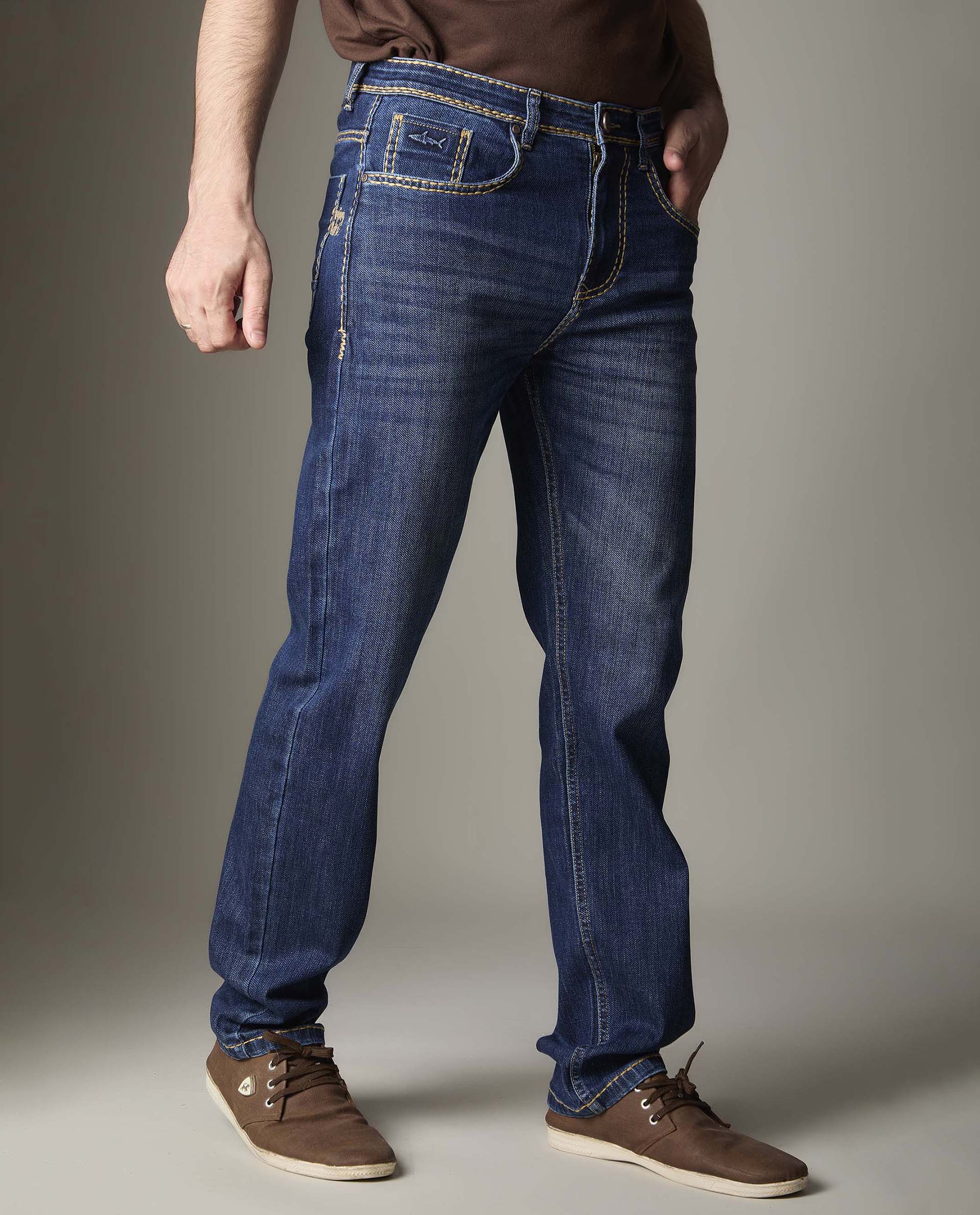 Mid-Blue Wash Denim With Heavy Contrast Stitch