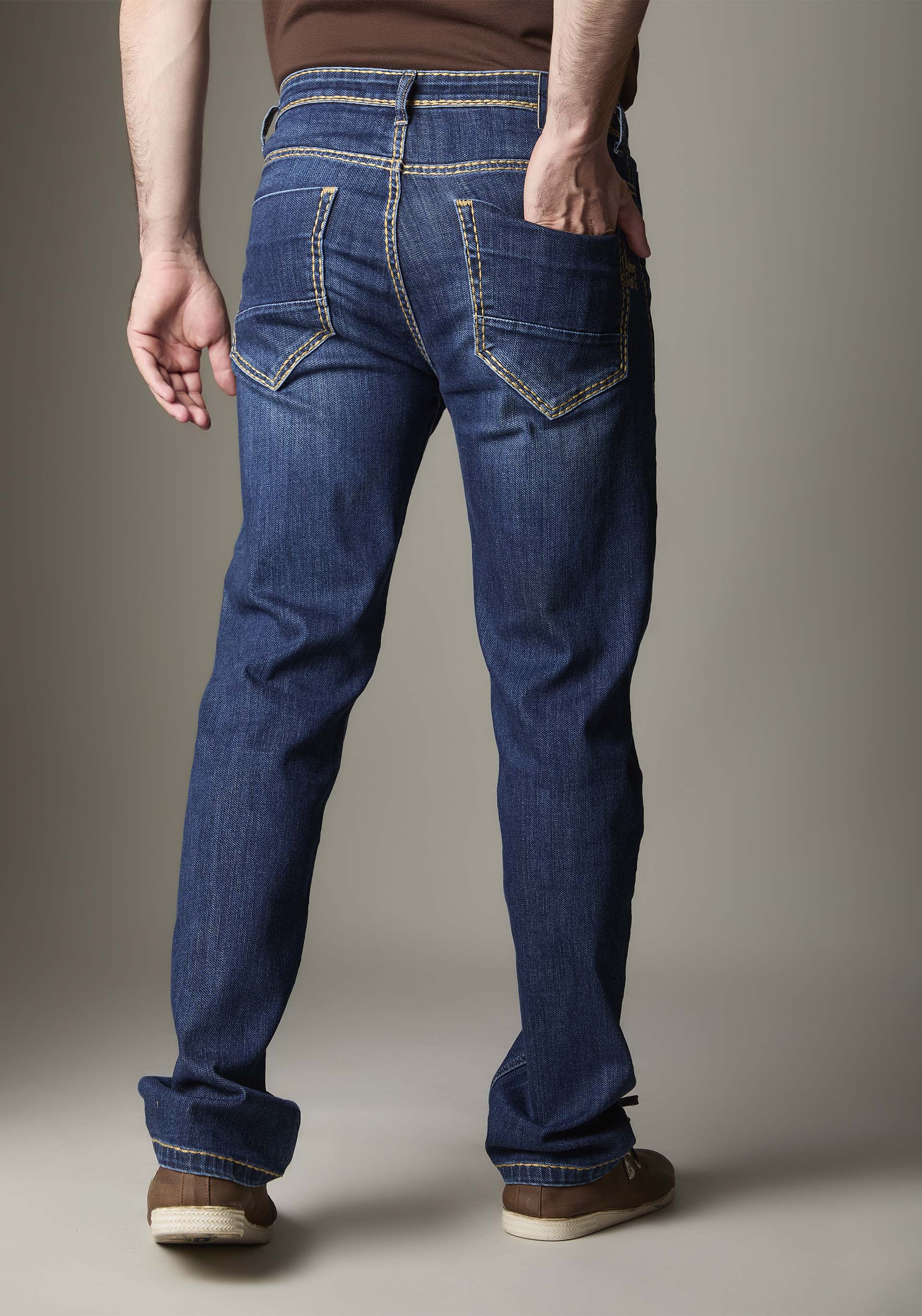 FS132 Mid-Blue Wash Denim With Heavy Contrast Stitch