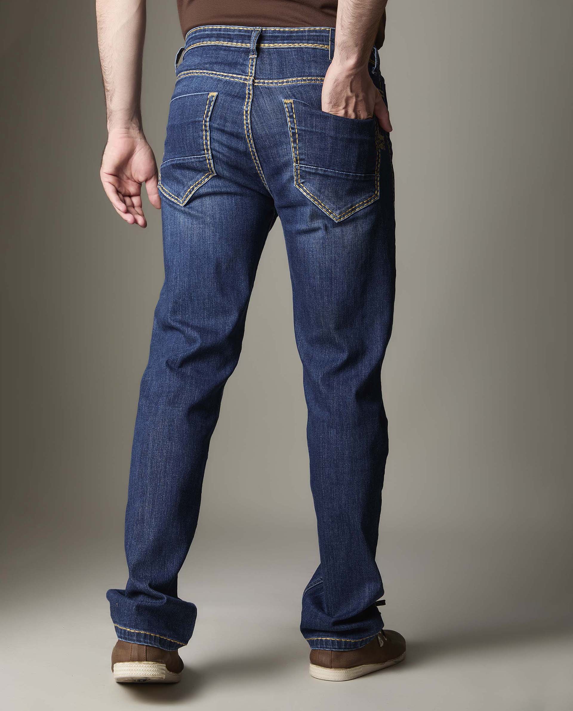 Mid-Blue Wash Denim With Heavy Contrast Stitch