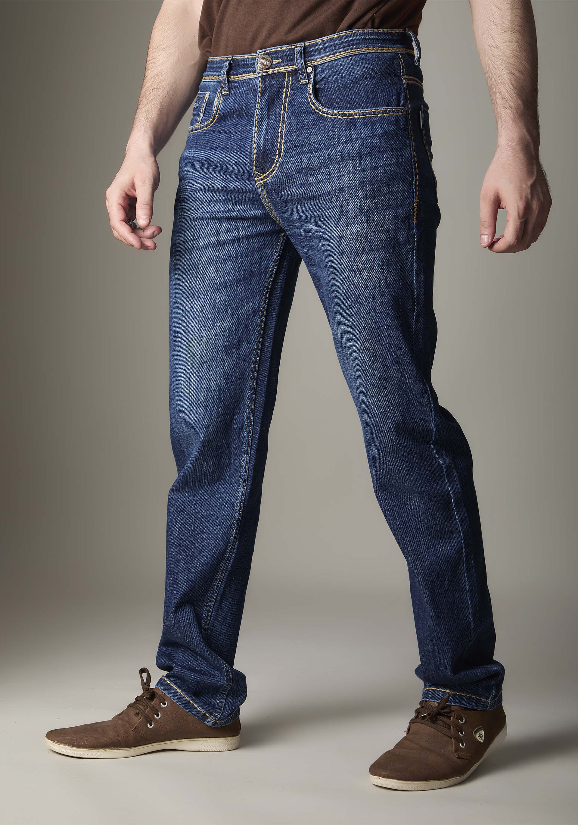 FS132 Mid-Blue Wash Denim With Heavy Contrast Stitch