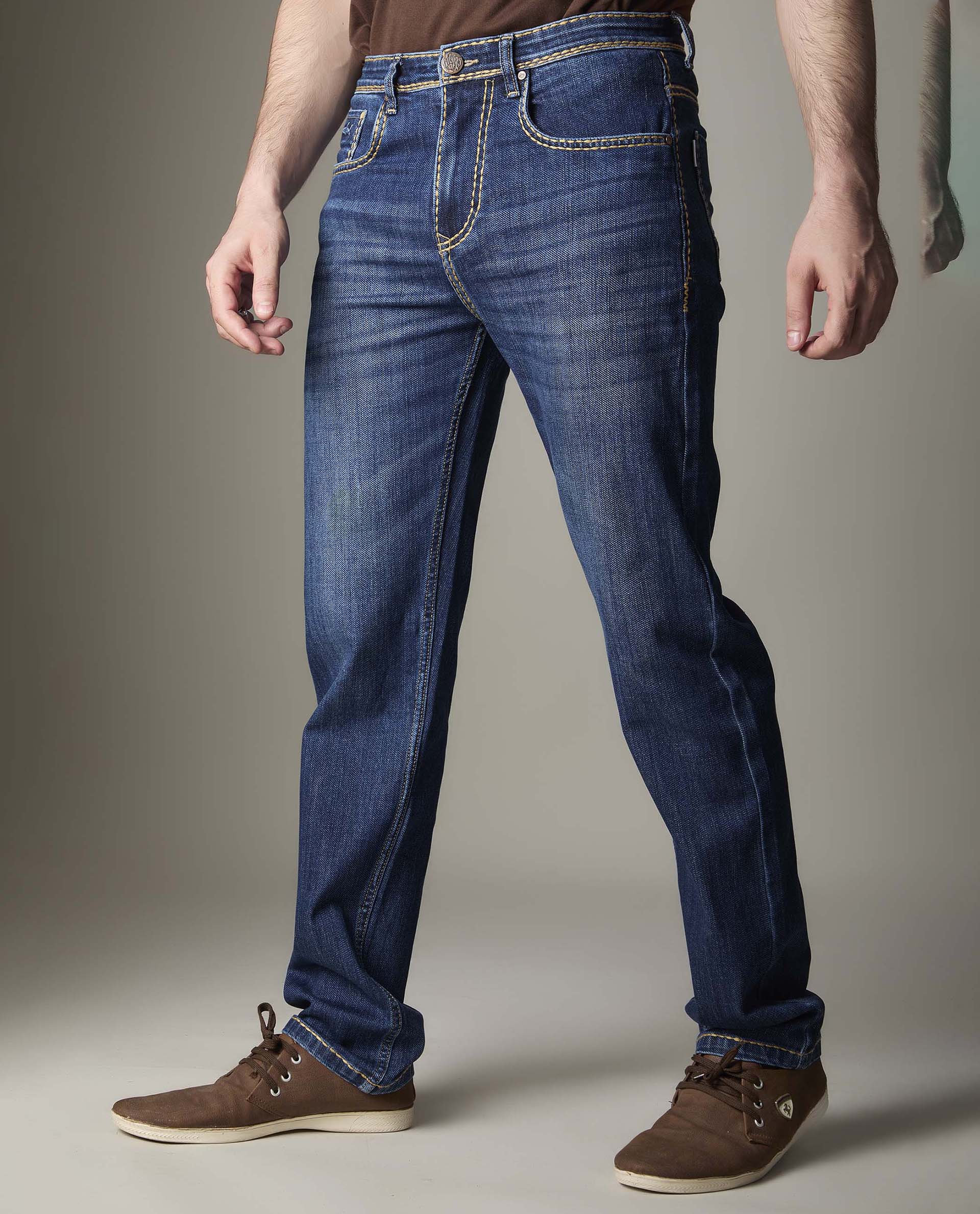 Mid-Blue Wash Denim With Heavy Contrast Stitch