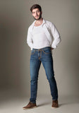 FS134 Medium-Dark Indigo With Heavy Golden Stitching