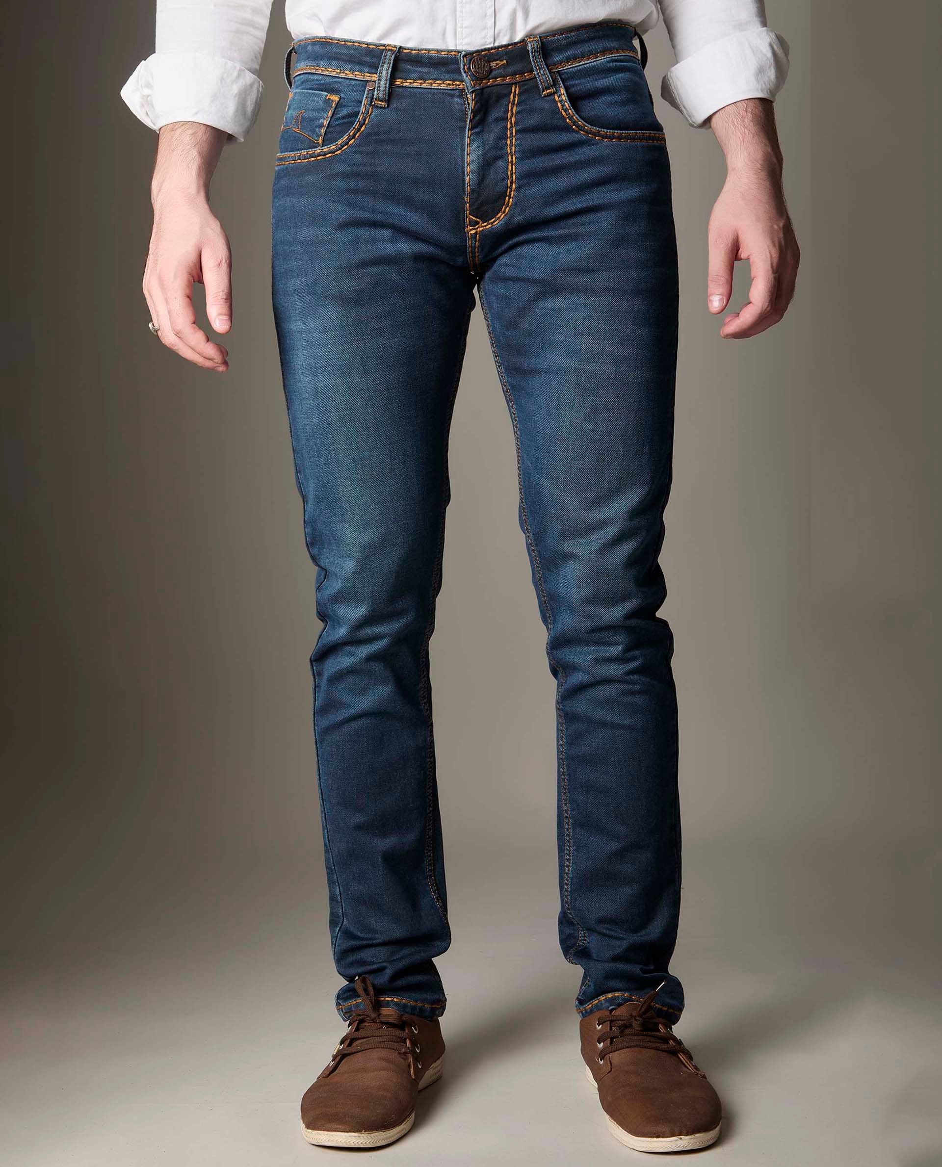 Medium-Dark Indigo With Heavy Golden Stitching
